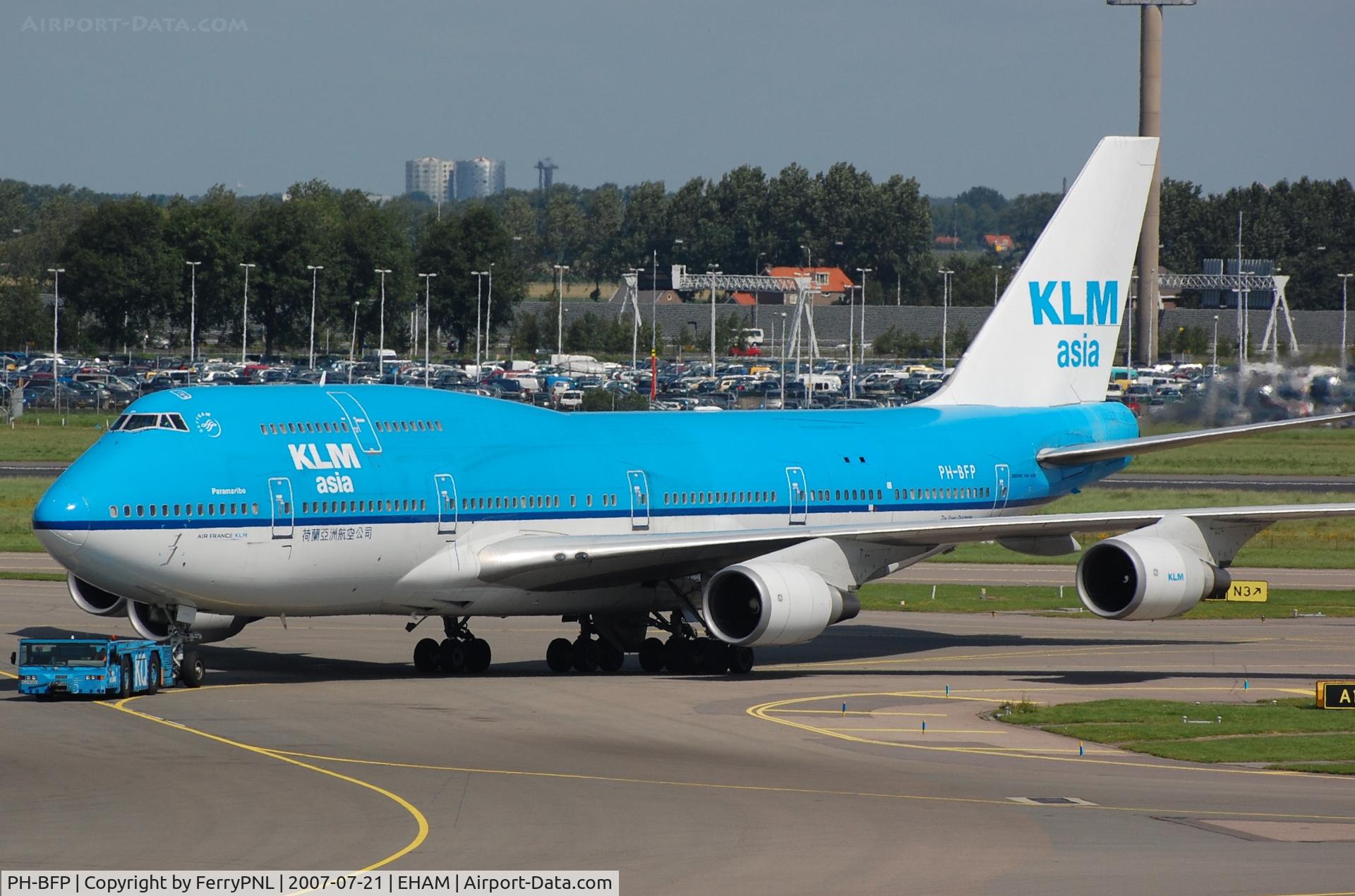 PH-BFP, 1993 Boeing 747-406BC C/N 26374, KLM B744 under tow.