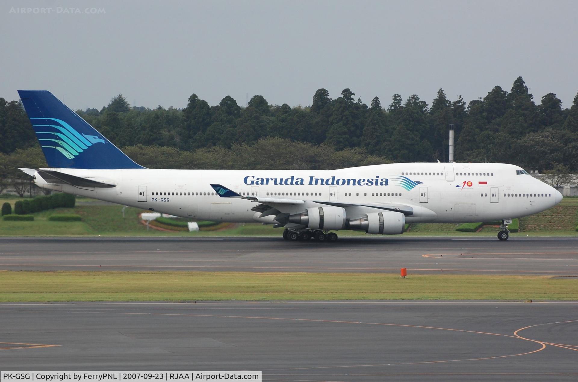PK-GSG, 1993 Boeing 747-4U3 C/N 25704, Garuda B744 arriving