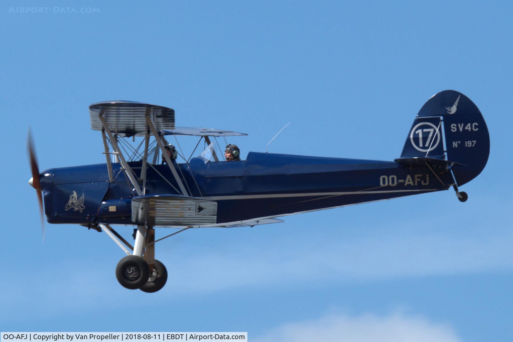 OO-AFJ, 1946 Stampe-Vertongen SV-4C C/N 197, Great looking SV-4C making an overshoot at Schaffen-Diest airfield, old-timer fly-in 2018