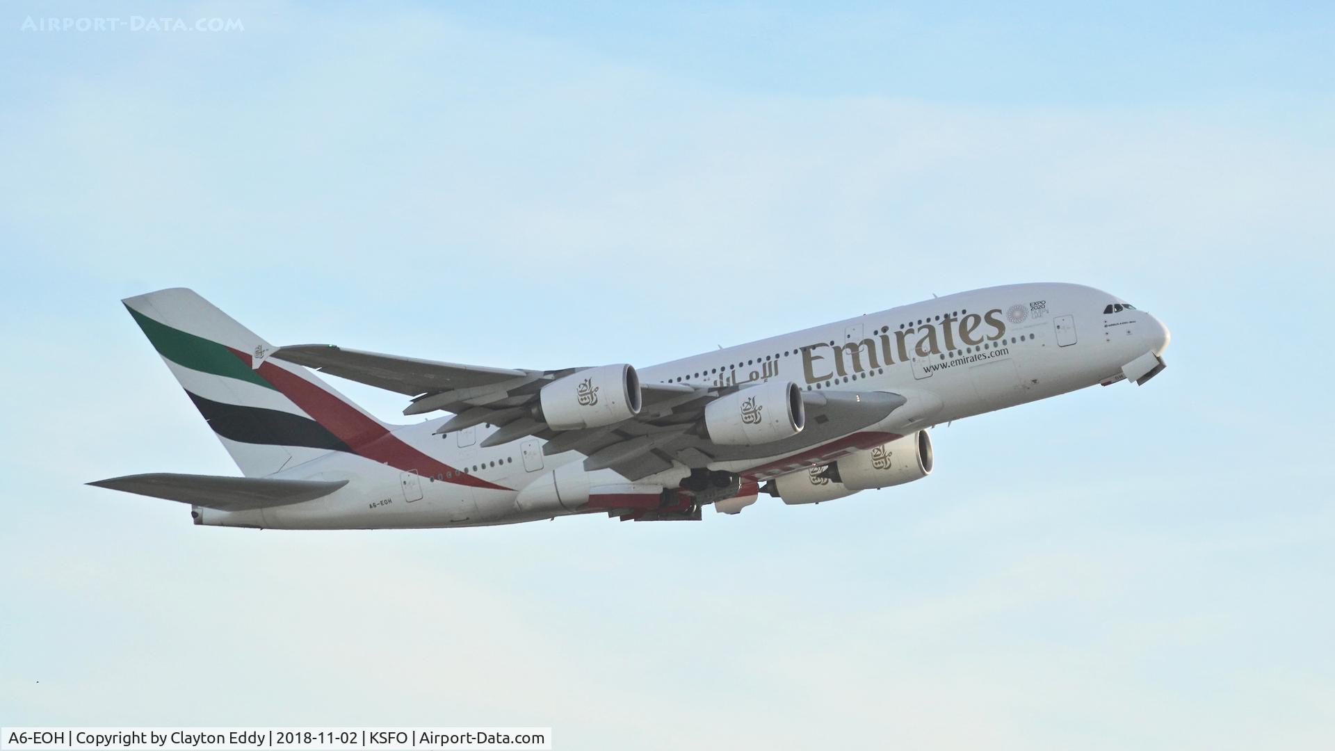 A6-EOH, 2014 Airbus A380-861 C/N 174, SFO 2018.