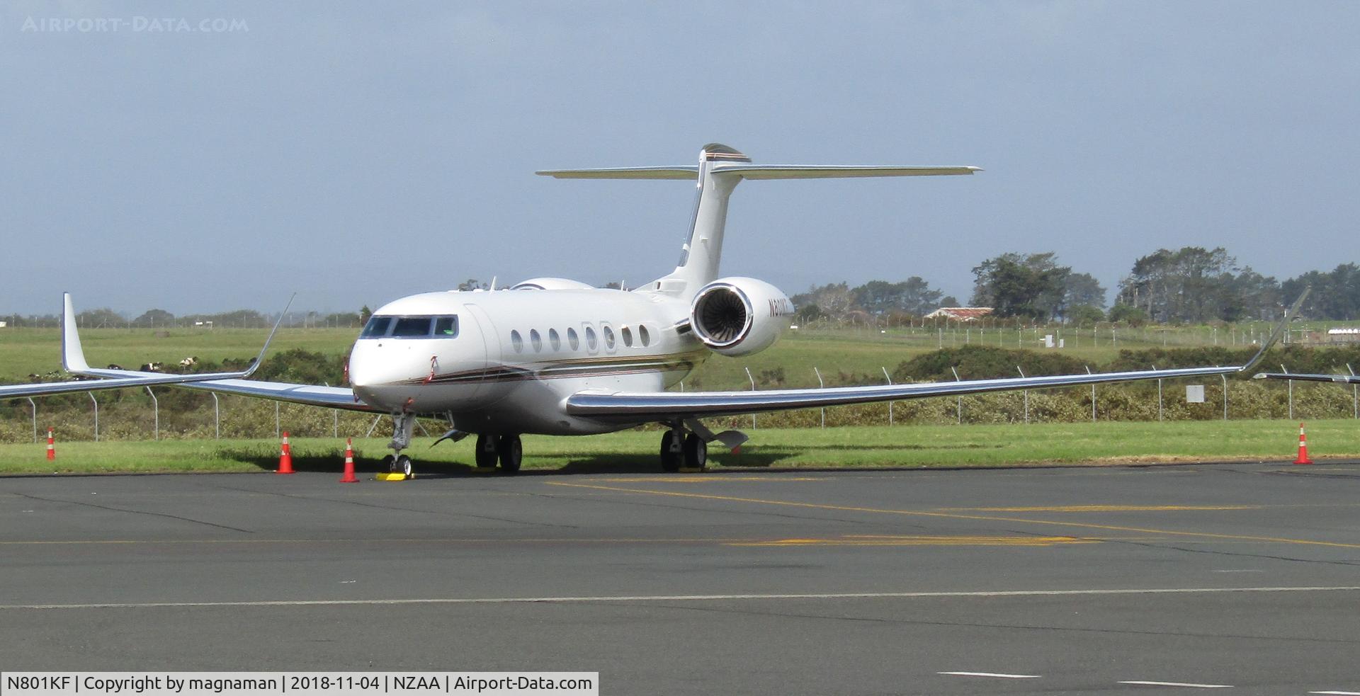 N801KF, 2013 Gulfstream Aerospace G650 (G-VI) C/N 6044, on stand at AKL