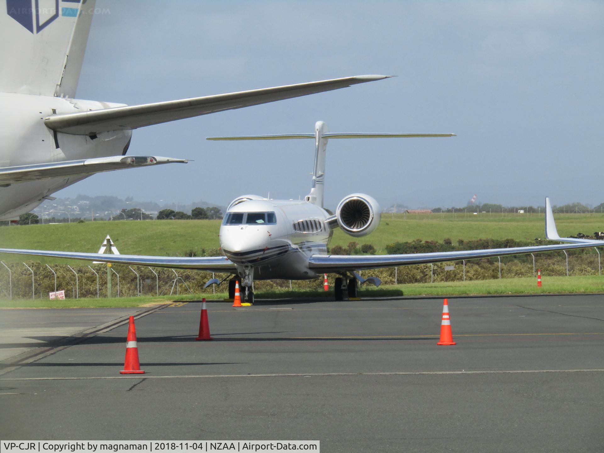 VP-CJR, 2015 Gulfstream Aerospace G650 (G-VI) C/N 6168, on apron at AKL