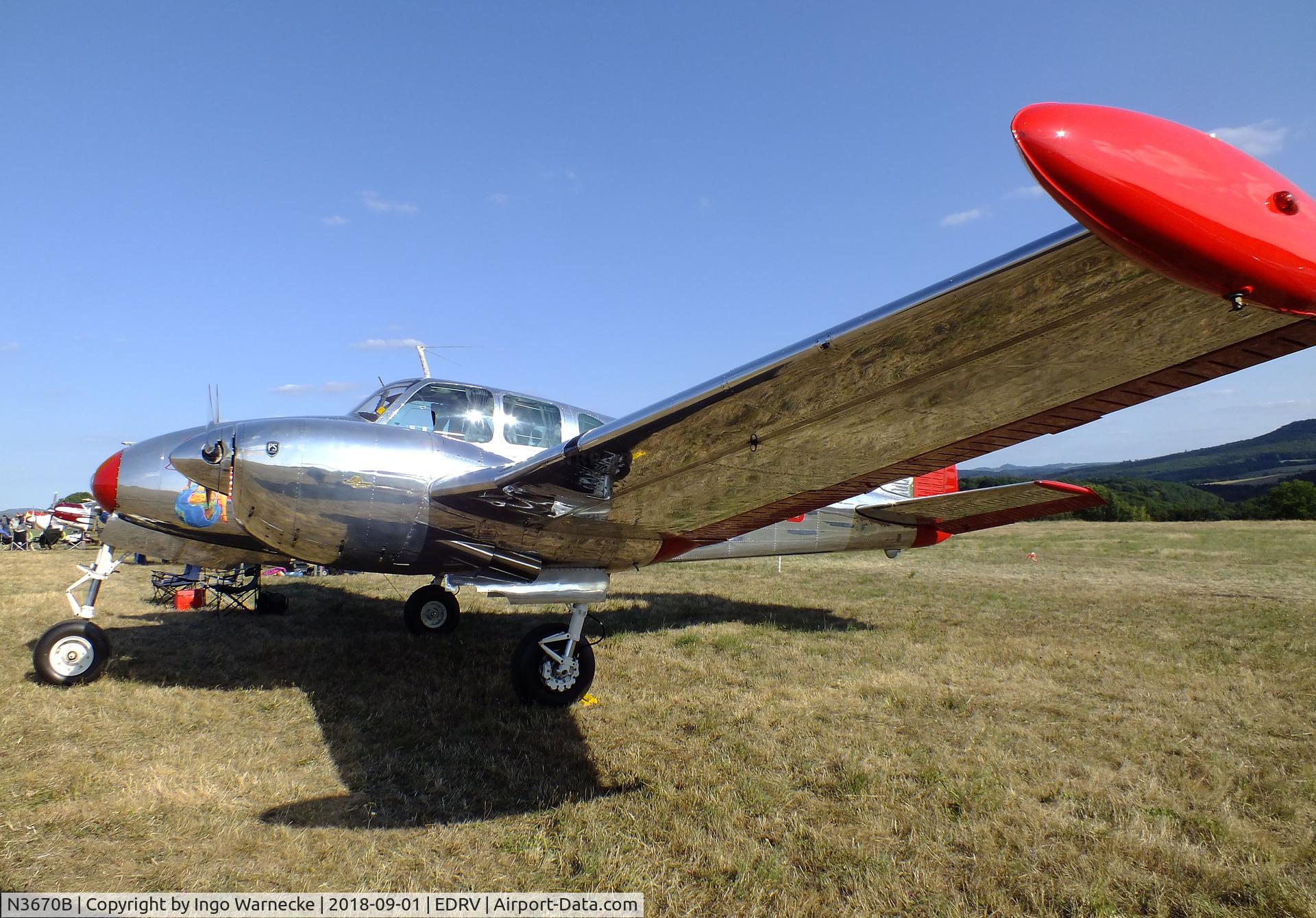 N3670B, 1954 Beech B50 C/N CH-63, Beechcraft B50 Twin Bonanza at the 2018 Flugplatzfest Wershofen