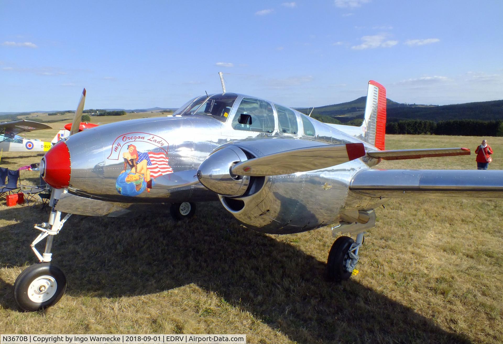 N3670B, 1954 Beech B50 C/N CH-63, Beechcraft B50 Twin Bonanza at the 2018 Flugplatzfest Wershofen