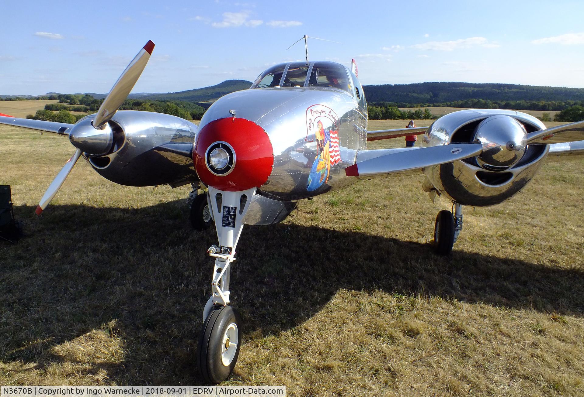 N3670B, 1954 Beech B50 C/N CH-63, Beechcraft B50 Twin Bonanza at the 2018 Flugplatzfest Wershofen