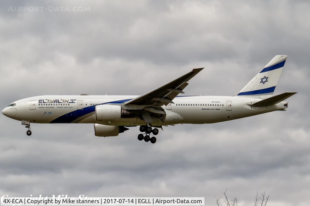 4X-ECA, 2001 Boeing 777-258/ER C/N 30831, EL AL Boeing 777- 258ER Landing runway 27R from TLV,LHR 14.7.17
