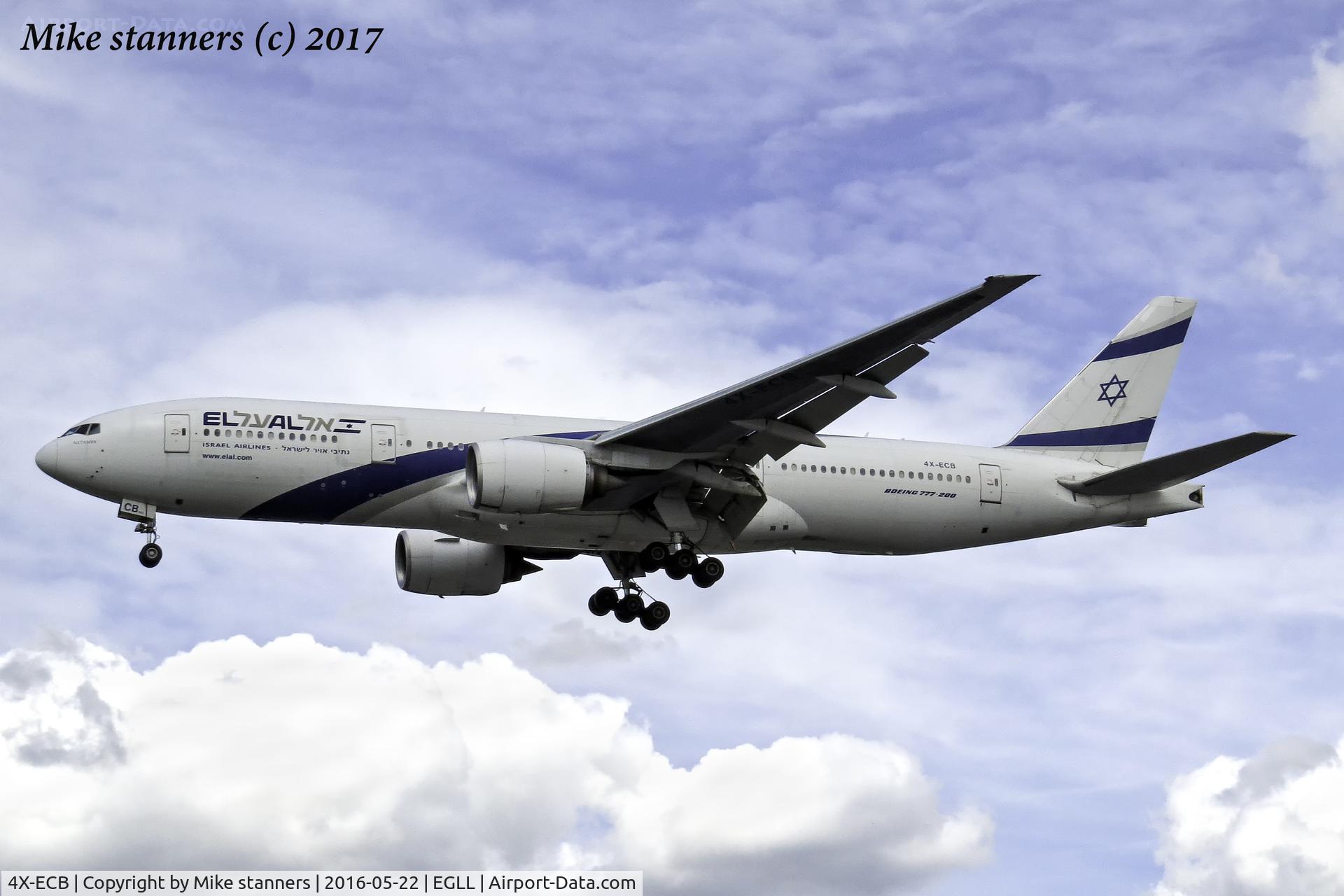 4X-ECB, 2001 Boeing 777-258/ER C/N 30832, EL AL B777- 258ER Landing runway 27R from TLV,LHR 22.5.16