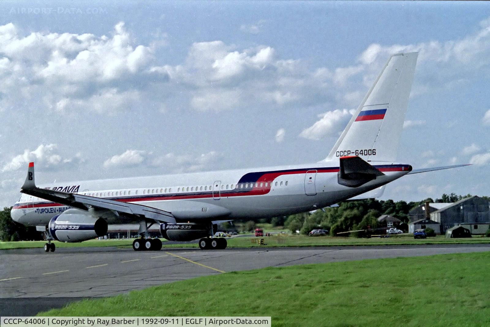 CCCP-64006, 1992 Tupolev TU-204-120 C/N 145074-3164006, CCCP-64006   Tupolev Tu-204-100 [1450743164006] (Bravia) Farnborough~G 11/09/1992