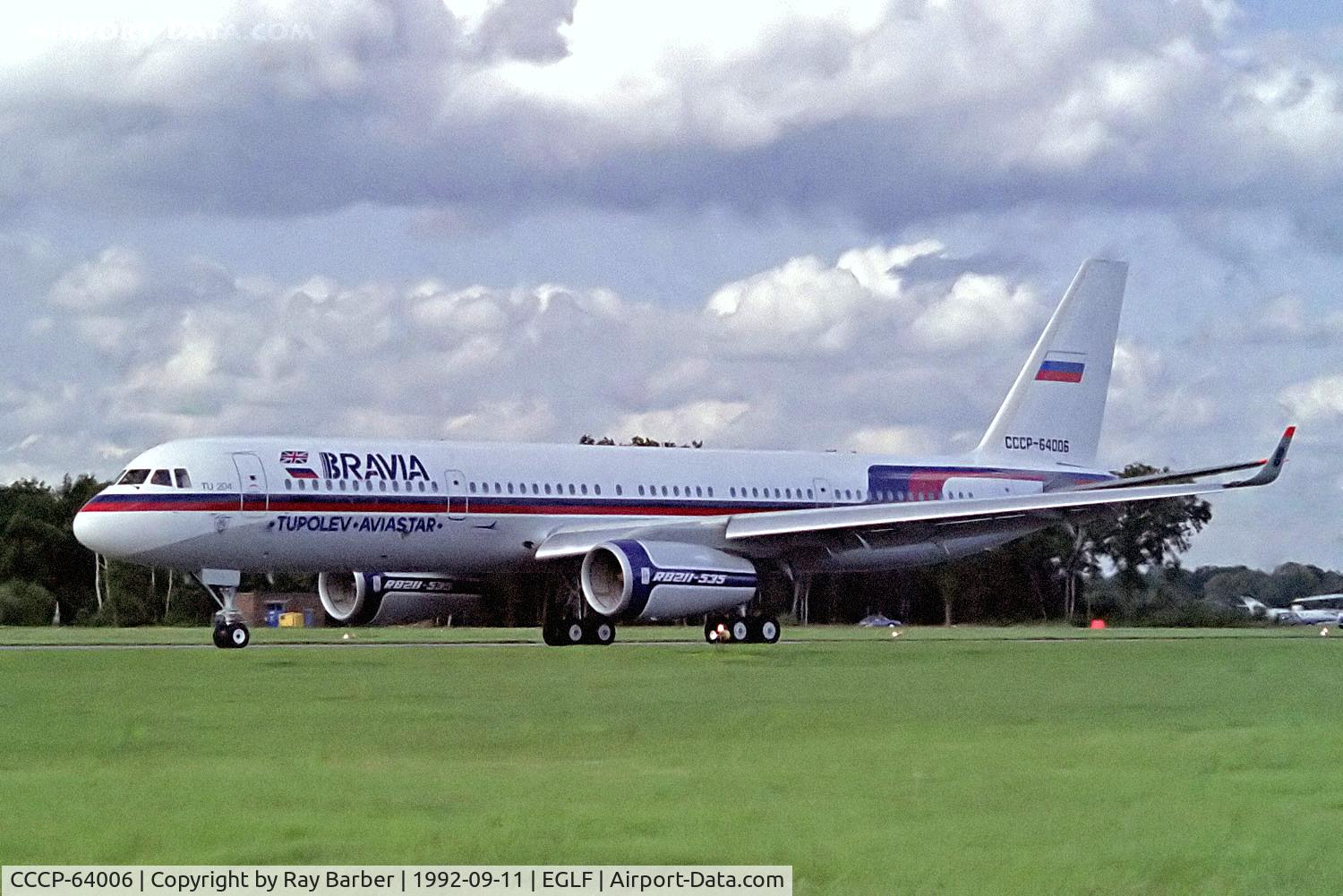 CCCP-64006, 1992 Tupolev TU-204-120 C/N 145074-3164006, CCCP-64006   Tupolev Tu-204-100 [1450743164006] (Bravia) Farnborough~G 11/09/1992