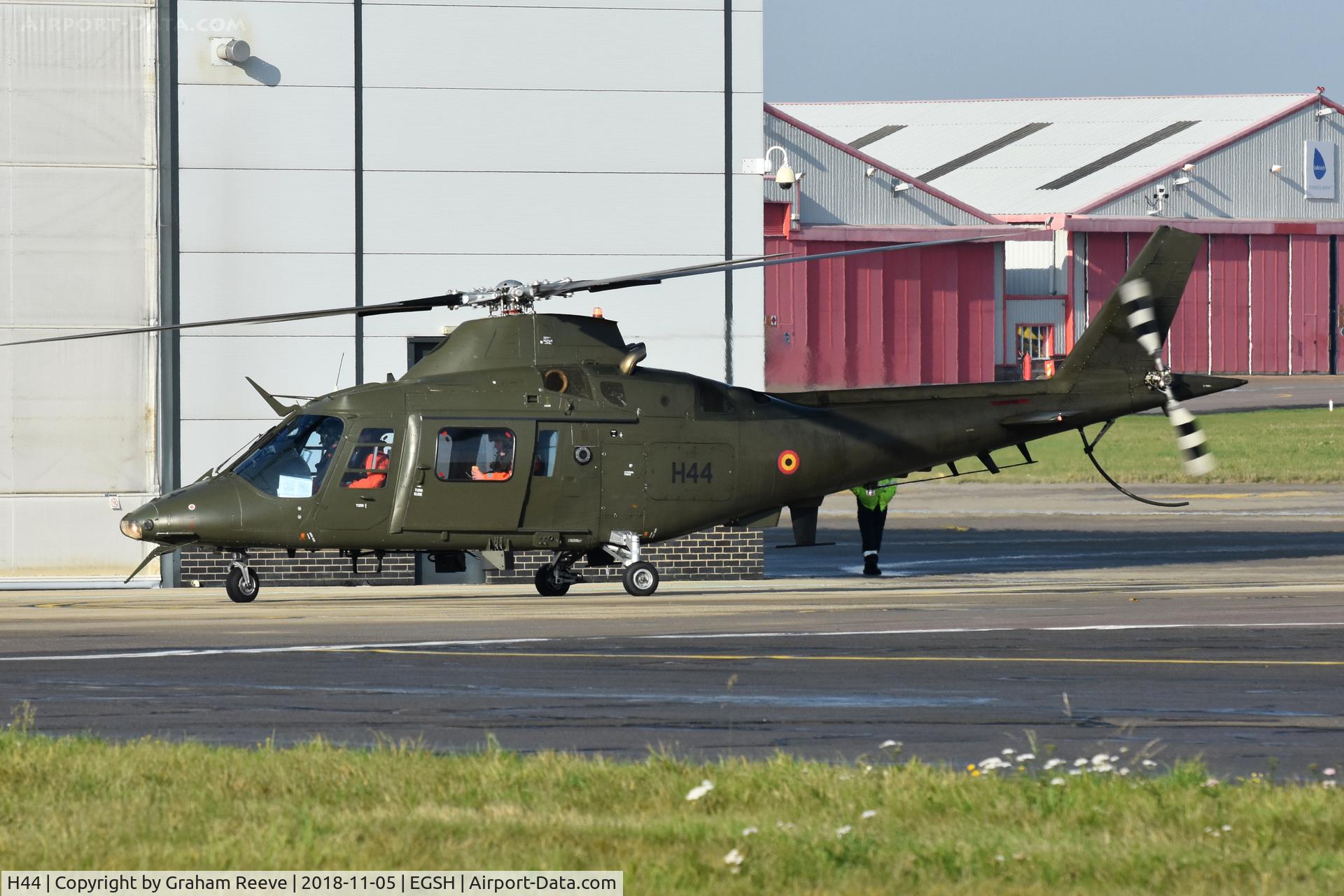 H44, Agusta A-109BA C/N 0344, One of three Belgian Army A-109's visiting Norwich along with a NH90.