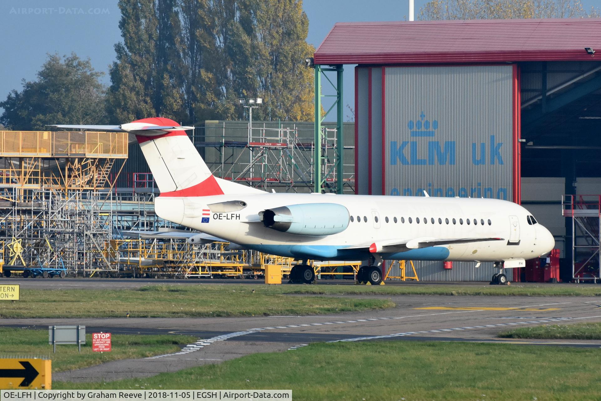 OE-LFH, 1995 Fokker 70 (F-28-0070) C/N 11554, Parked at Norwich.
