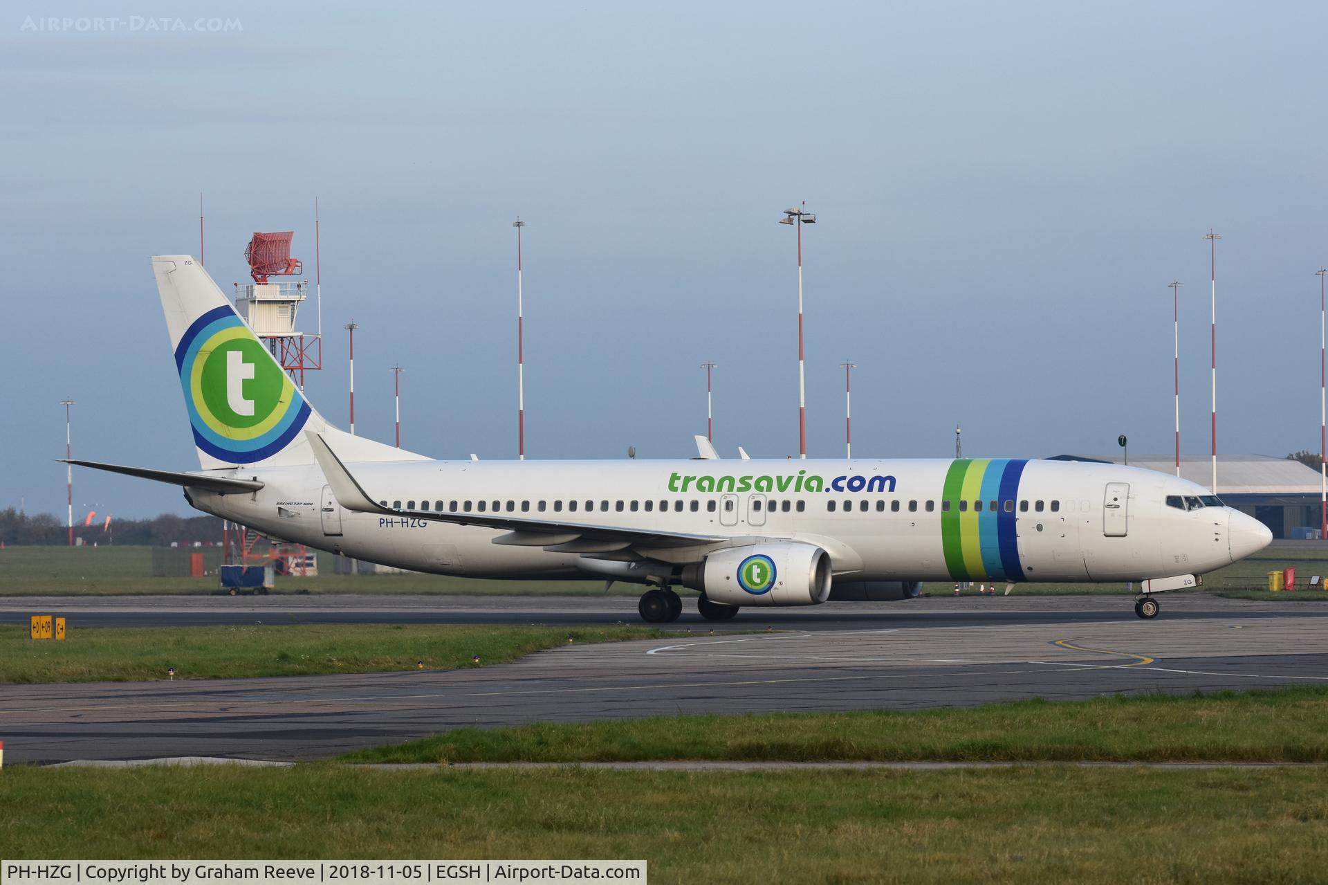 PH-HZG, 2000 Boeing 737-8K2 C/N 28379, Just landed at Norwich.