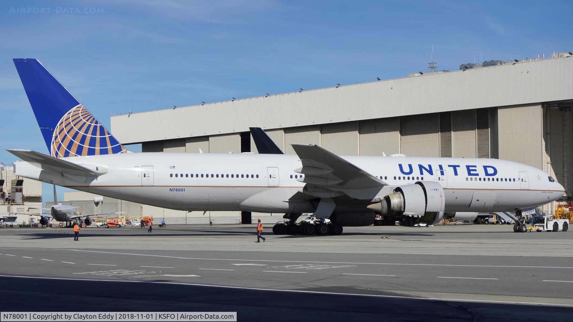 N78001, 1998 Boeing 777-224 C/N 27577, SFO 2018.