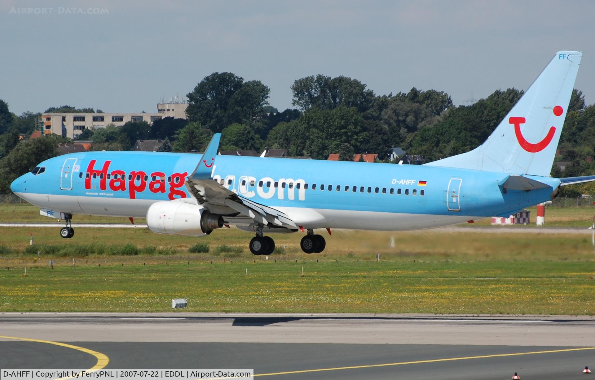 D-AHFF, 1998 Boeing 737-8K5 C/N 27980, Hapagfly B738 landing in DUS
