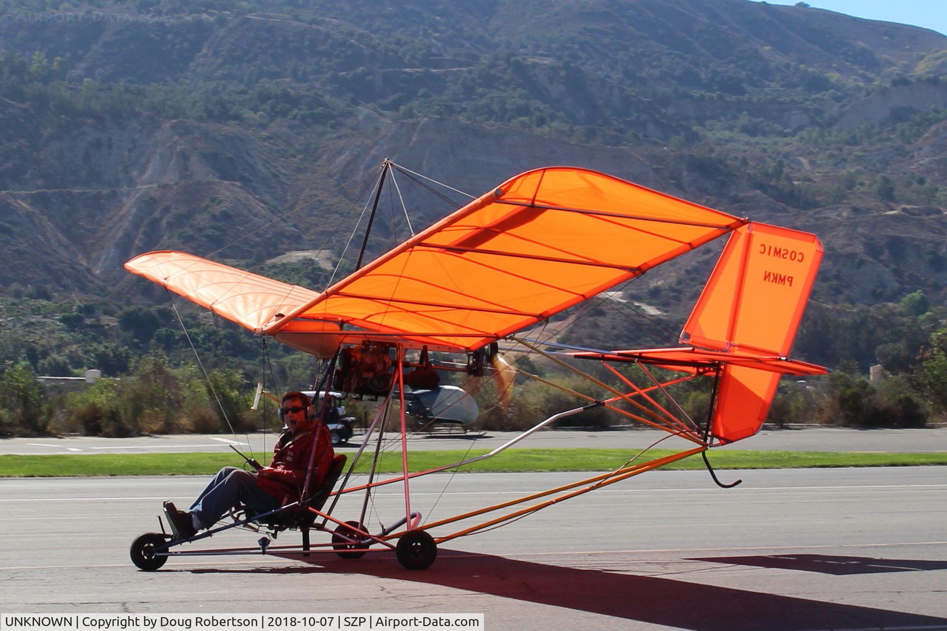UNKNOWN, Ultralights various C/N Unknown, COSMIC ultralight, Unknown-registry #? does not compute, pusher engine, help appreciated here, taxi to Rwy 22