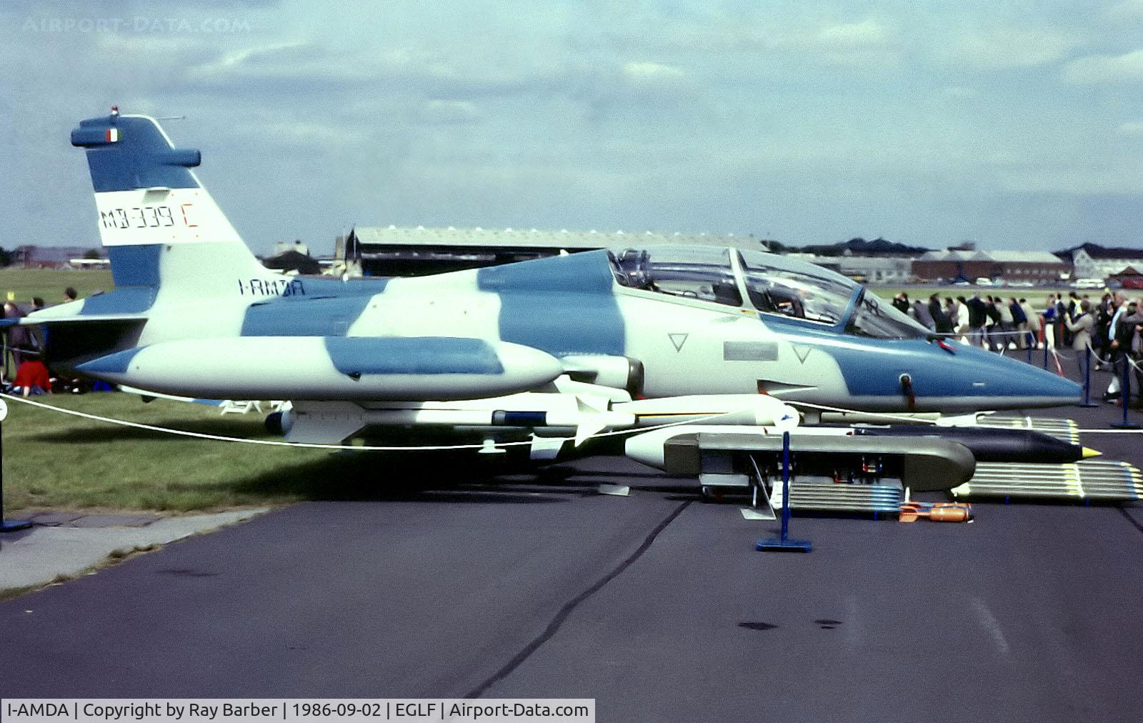 I-AMDA, Aermacchi MB-339CD C/N 6775, I-AMDA   Aermacchi MB-339CD {6775] (AerMacchi) Farnborough~G  @ 02/09/1986