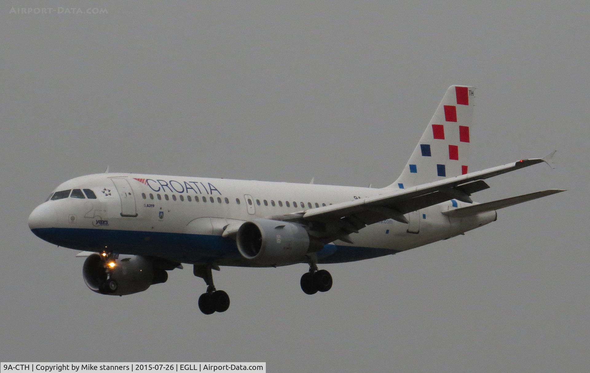 9A-CTH, 1998 Airbus A319-112 C/N 833, Croatia Airlines A319 -112 Landing runway 09R from ZAG,LHR 26.7.15