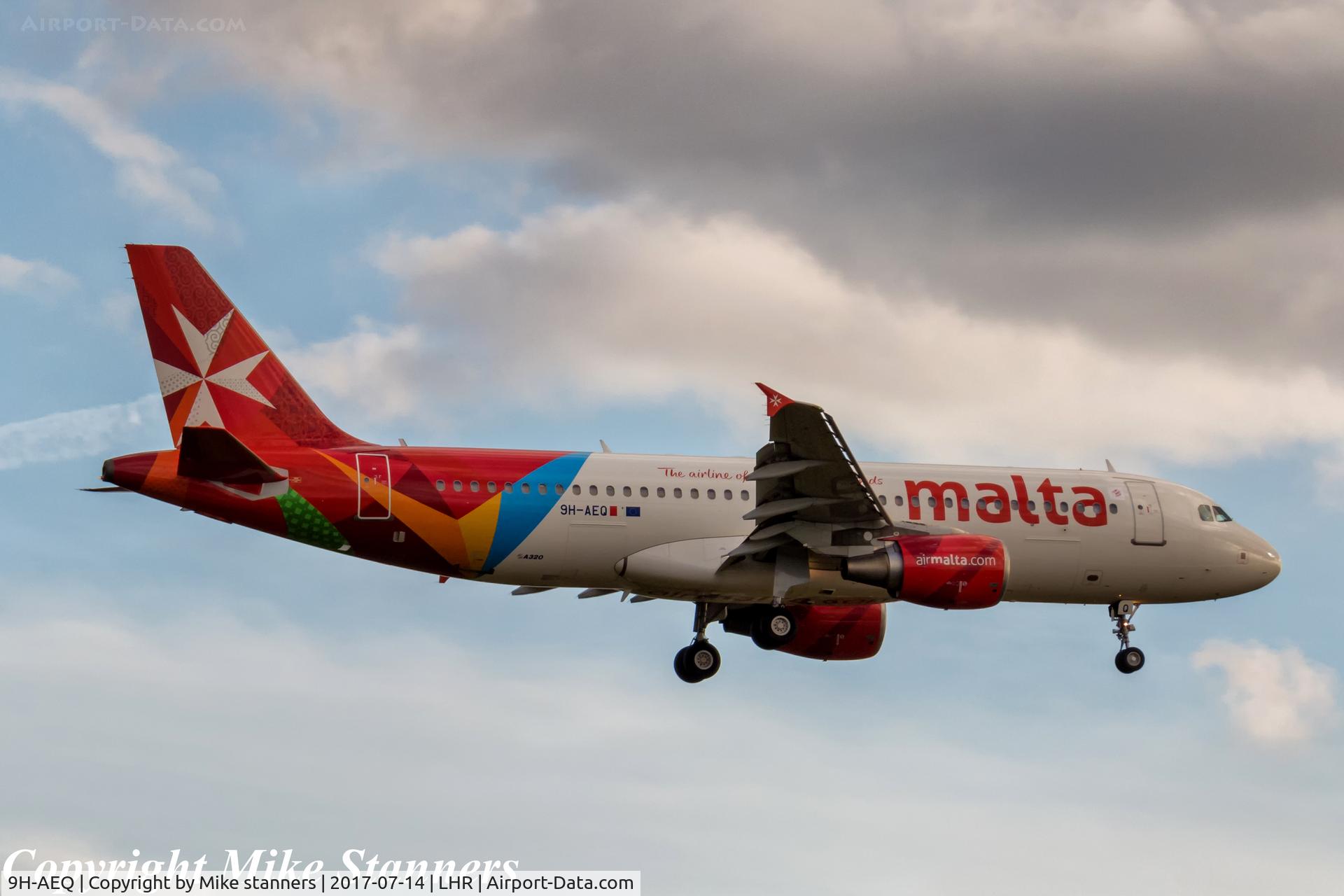 9H-AEQ, 2007 Airbus A320-214 C/N 3068, Air Malta A320- 214 Landing  runway 27L from MLA,LHR 14.7.17