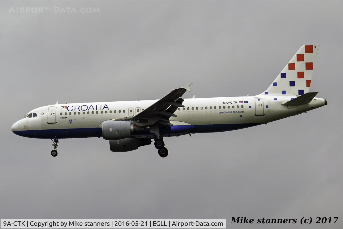 9A-CTK, 2000 Airbus A320-214 C/N 1237, Croatia Airlines A320- 214 Landing runway 27L ,LHR 21.5.16