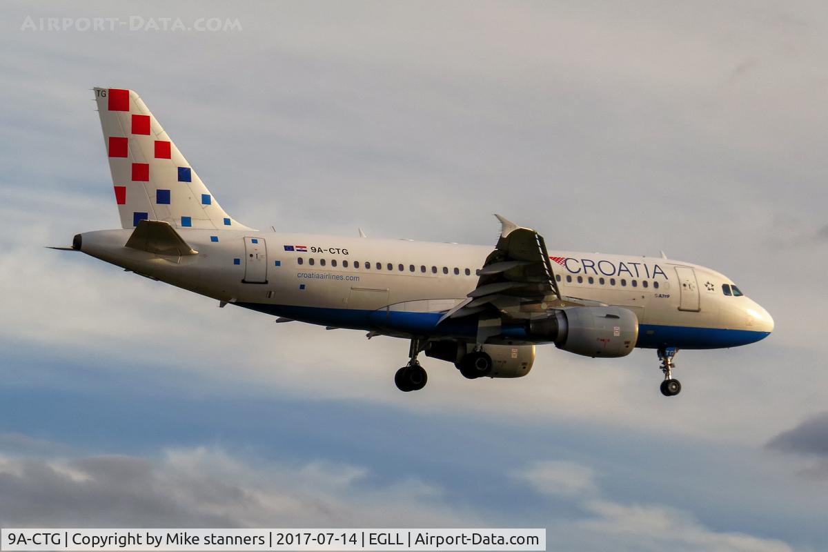 9A-CTG, 1998 Airbus A319-112 C/N 767, Croatia Airlines A319- 112 landing runway 27L from ZAG,LHR 14.7.17