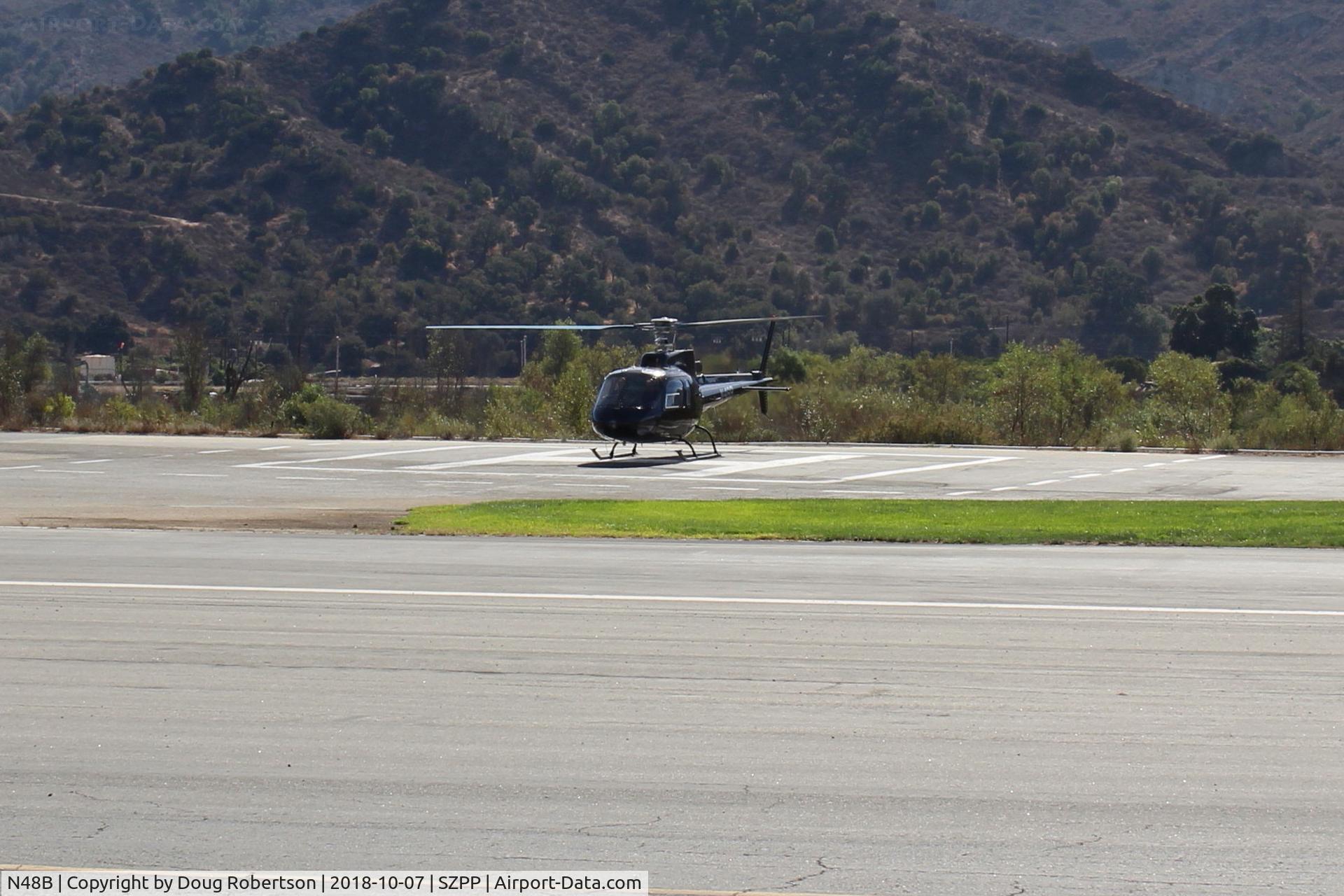 N48B, Aerospatiale AS-350B Ecureuil C/N 1481, Aerospatiale AS350B  Ecureuil (Squirrel), Avco Lycoming LTS 101 Turboshaft 592 SHp, 4-6 place, cruise 136 mph, range 570 miles, landed exactly on SZP Helipad