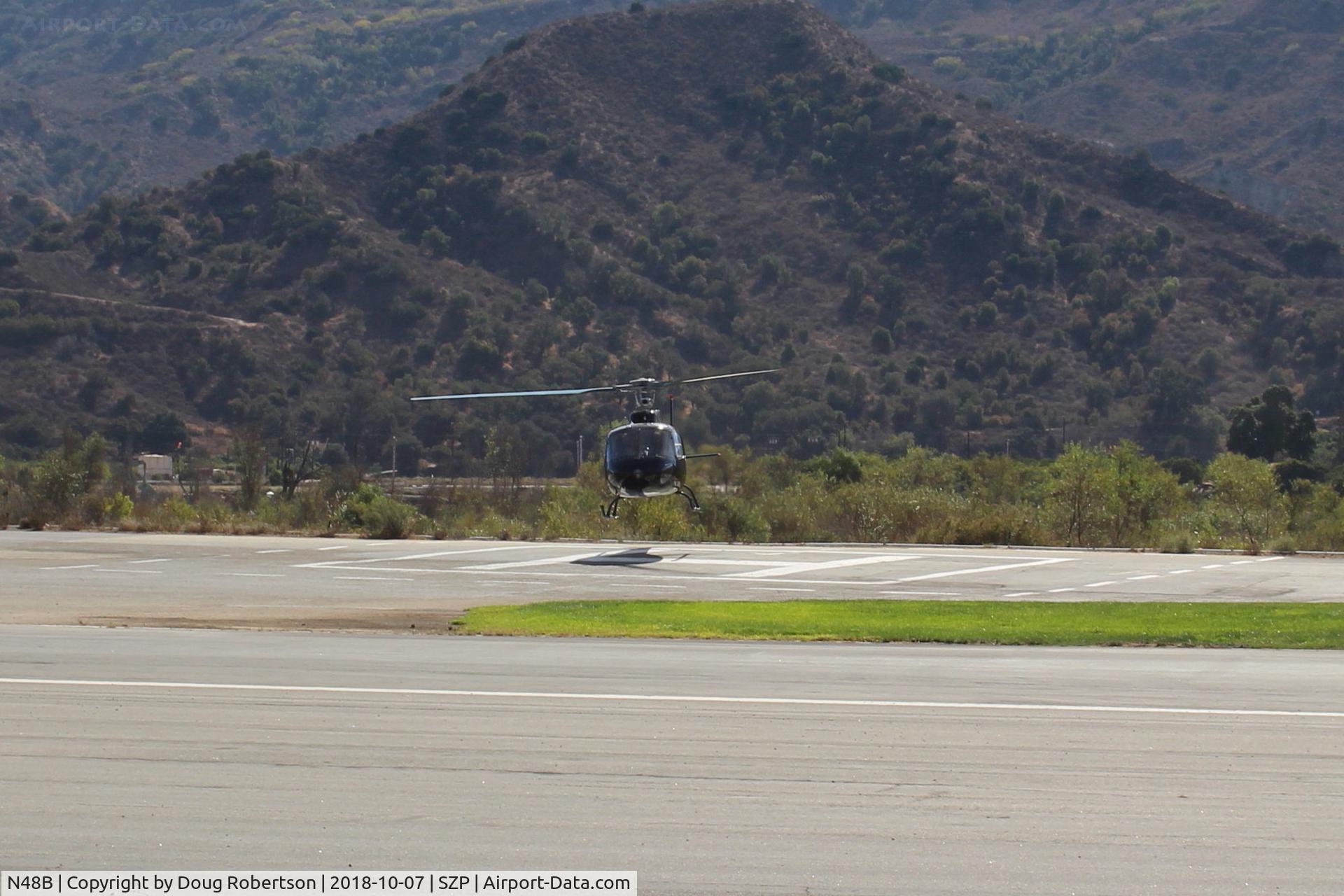 N48B, Aerospatiale AS-350B Ecureuil C/N 1481, Aerospatiale AS350B Ecureuil (Squirrel), Avco Lycoming LTS 101 Turboshaft 592 SHp, 4-6 place, hovering approach to land SZP Helipad