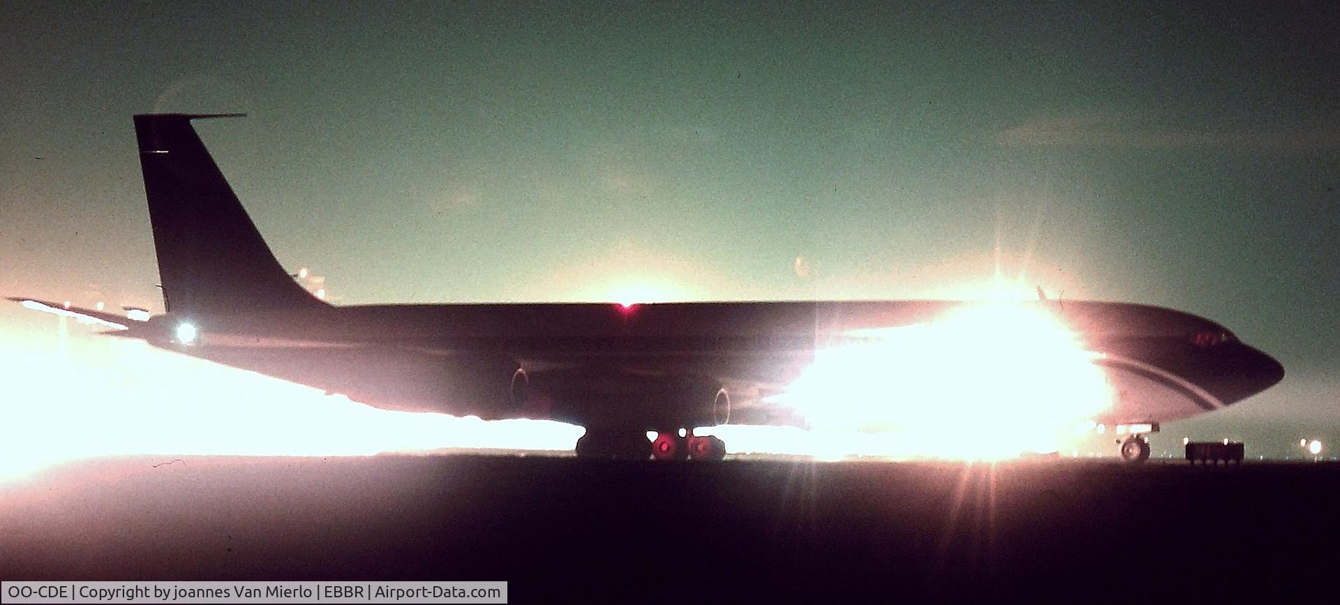 OO-CDE, 1967 Boeing 707-365C C/N 19590, Awaiting t/o clearance EBBR 02 '80s scan/slide