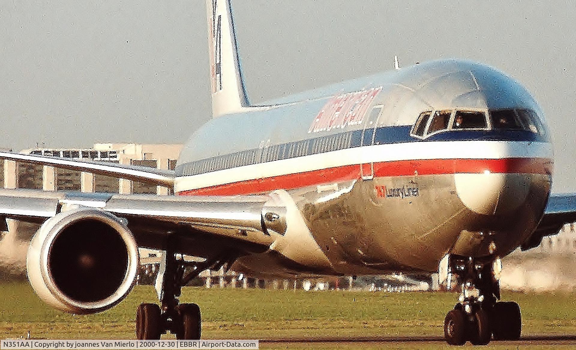 N351AA, 1988 Boeing 767-323 C/N 24032, Awaiting t/o clearance EBBR 02 '90s scan/slide