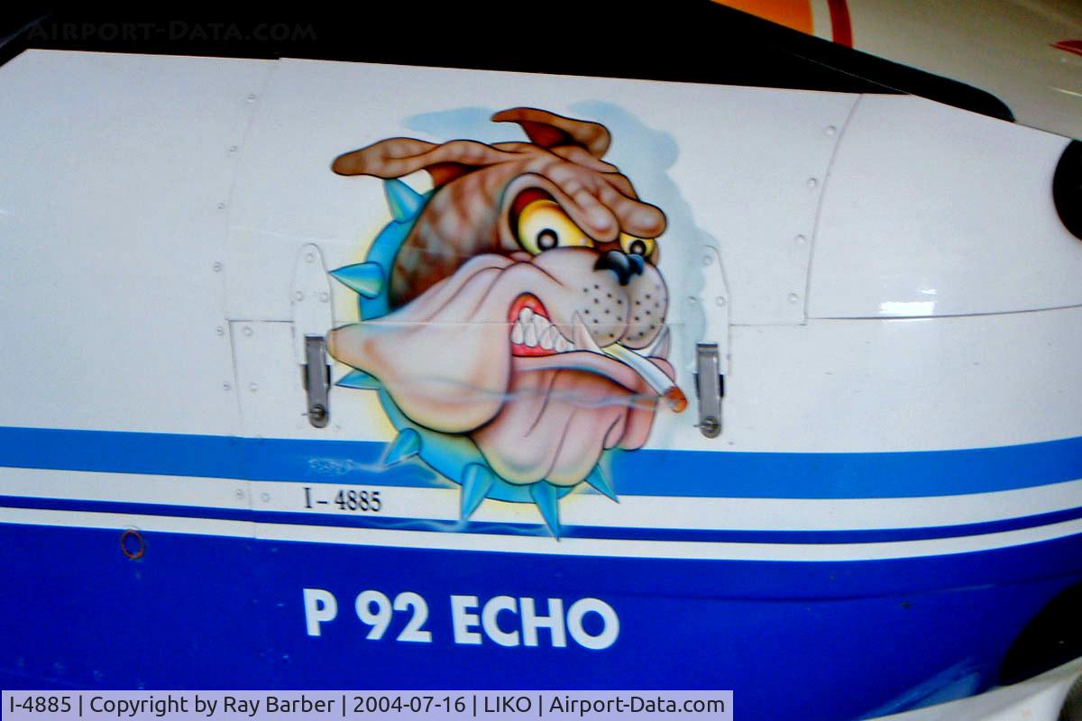 I-4885, Tecnam P-92S Echo C/N Not found I-4885, I-4885   Tecnam P.92S Echo [Unknown] Ozzano-Dell Emilia~I 16/07/2004. Showing art work on the nose.