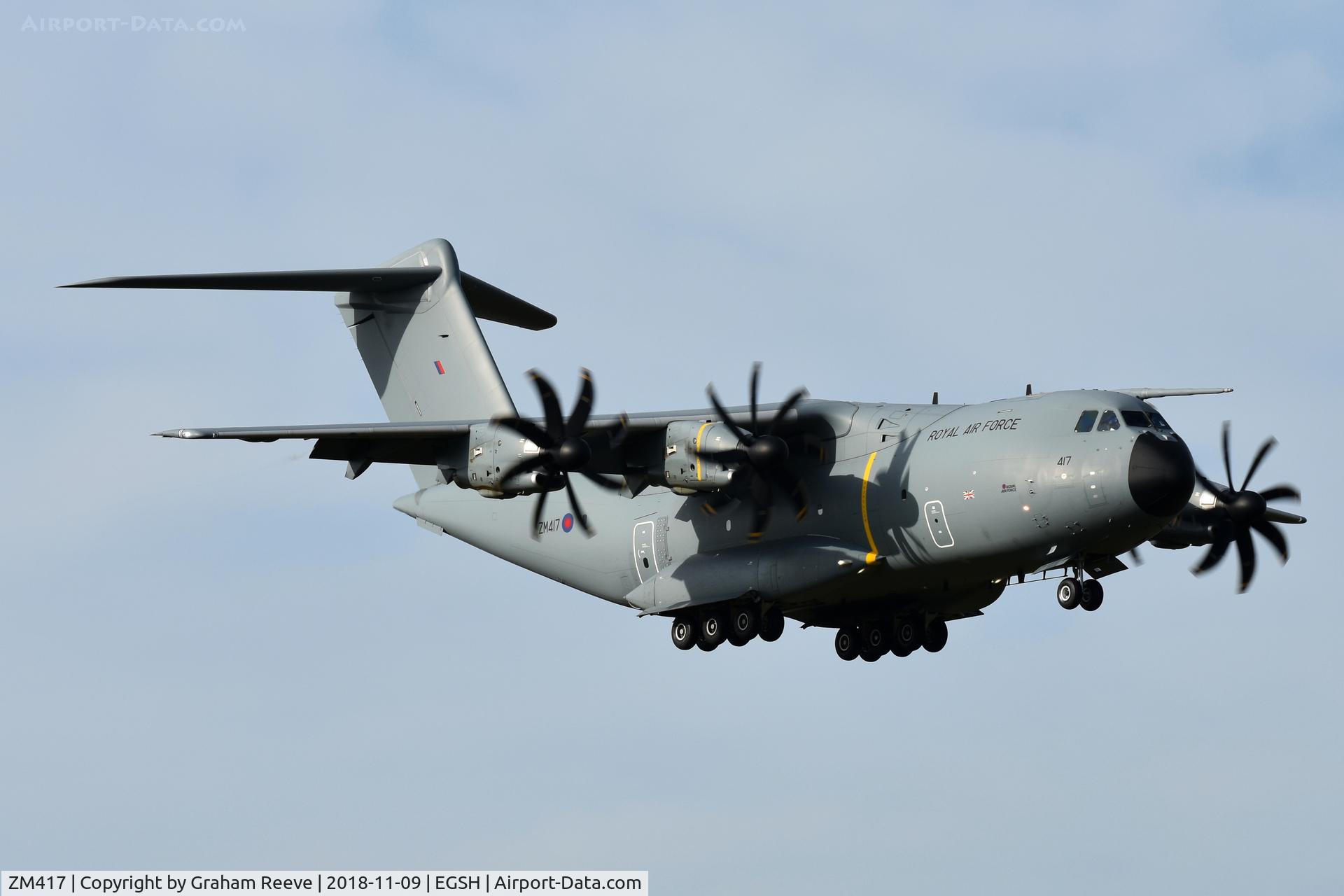 ZM417, 2017 Airbus A400M Atlas C.1 C/N 060, Passing through Norwich.