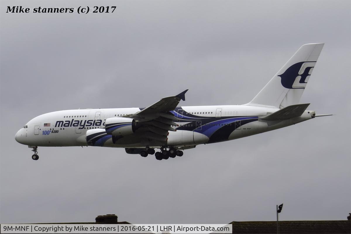 9M-MNF, 2012 Airbus A380-841 C/N 114, Malaysia Airlines A380- 841  Landing runway 27L from KUL,LHR 21.5.16