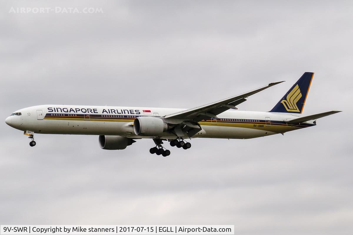 9V-SWR, 2008 Boeing 777-312/ER C/N 34583, Singapore Airlines B777-312ER Landing runway 27L from SIN,LHR 15.7.17