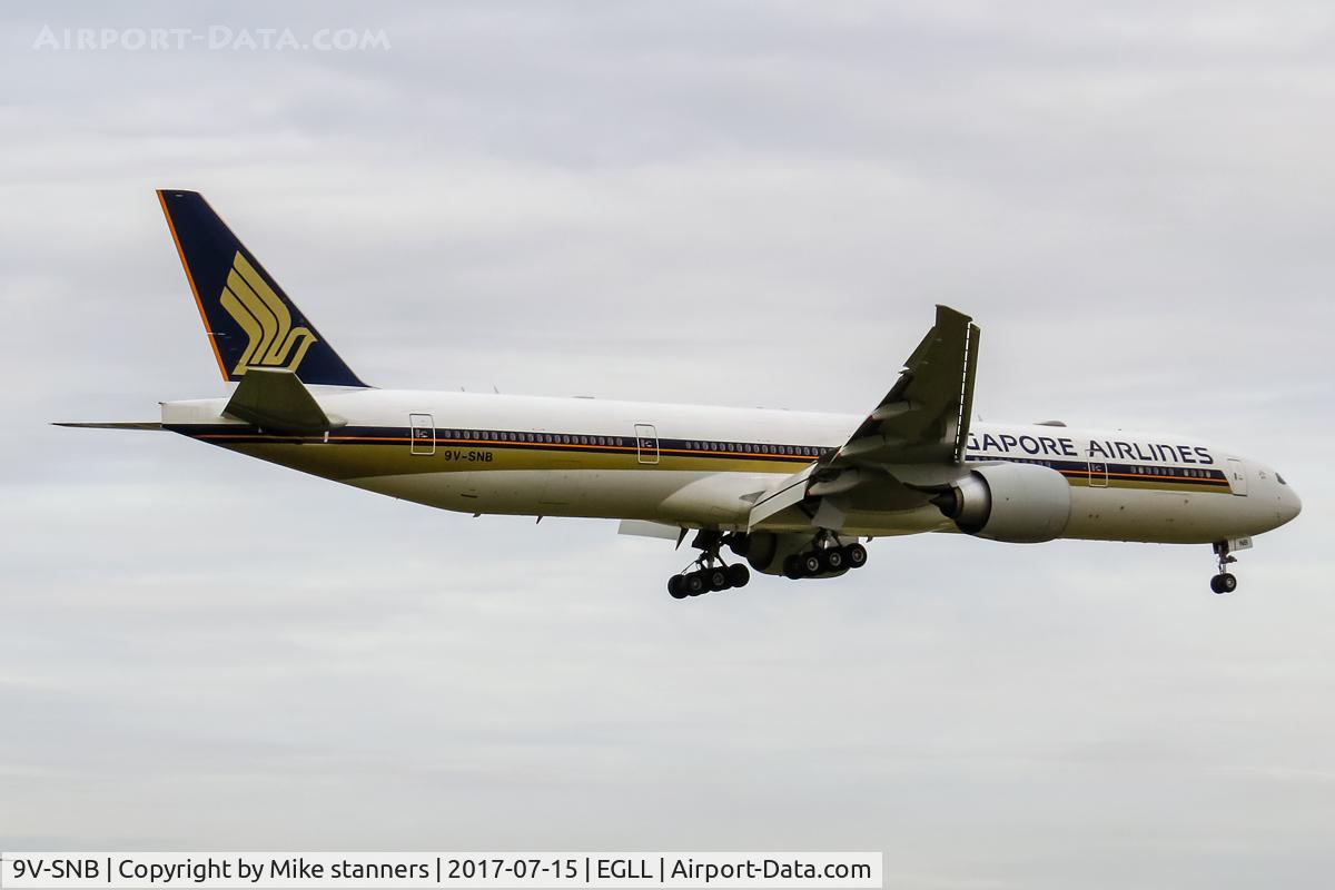 9V-SNB, 2015 Boeing 777-312/ER C/N 42241, Singapore Airlines B777-312ER Landing runway 27R from SIN,LHR 15.7.17