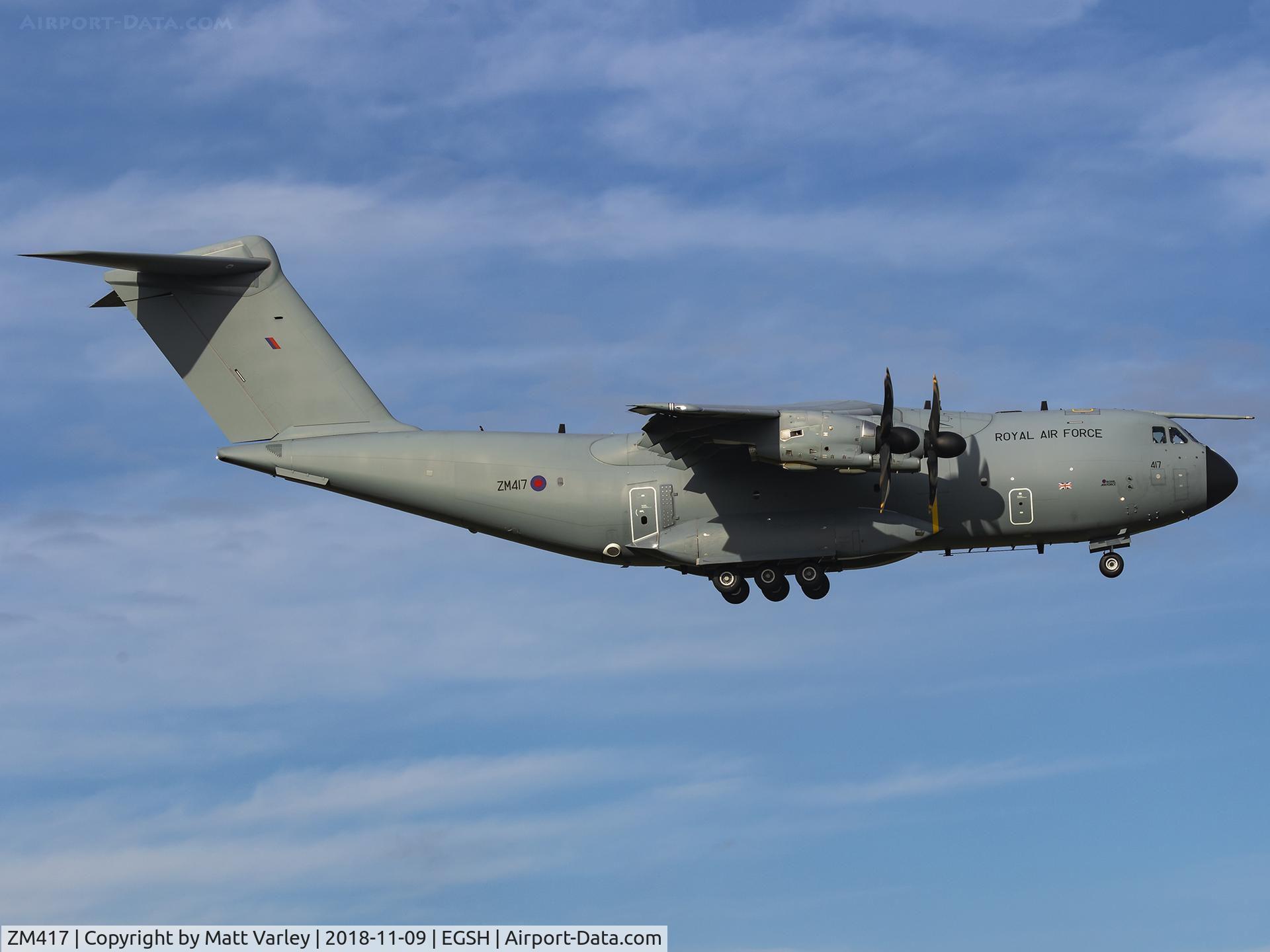 ZM417, 2017 Airbus A400M Atlas C.1 C/N 060, Performing an NDB approach to RWY 09