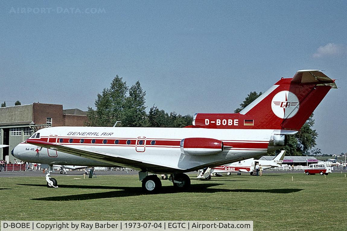 D-BOBE, 1972 Yakovlev Yak 40 C/N 9230623, D-BOBE   Yakovlev Yak-40 [9230623] (General Air) Cranfield~G 04/07/1973