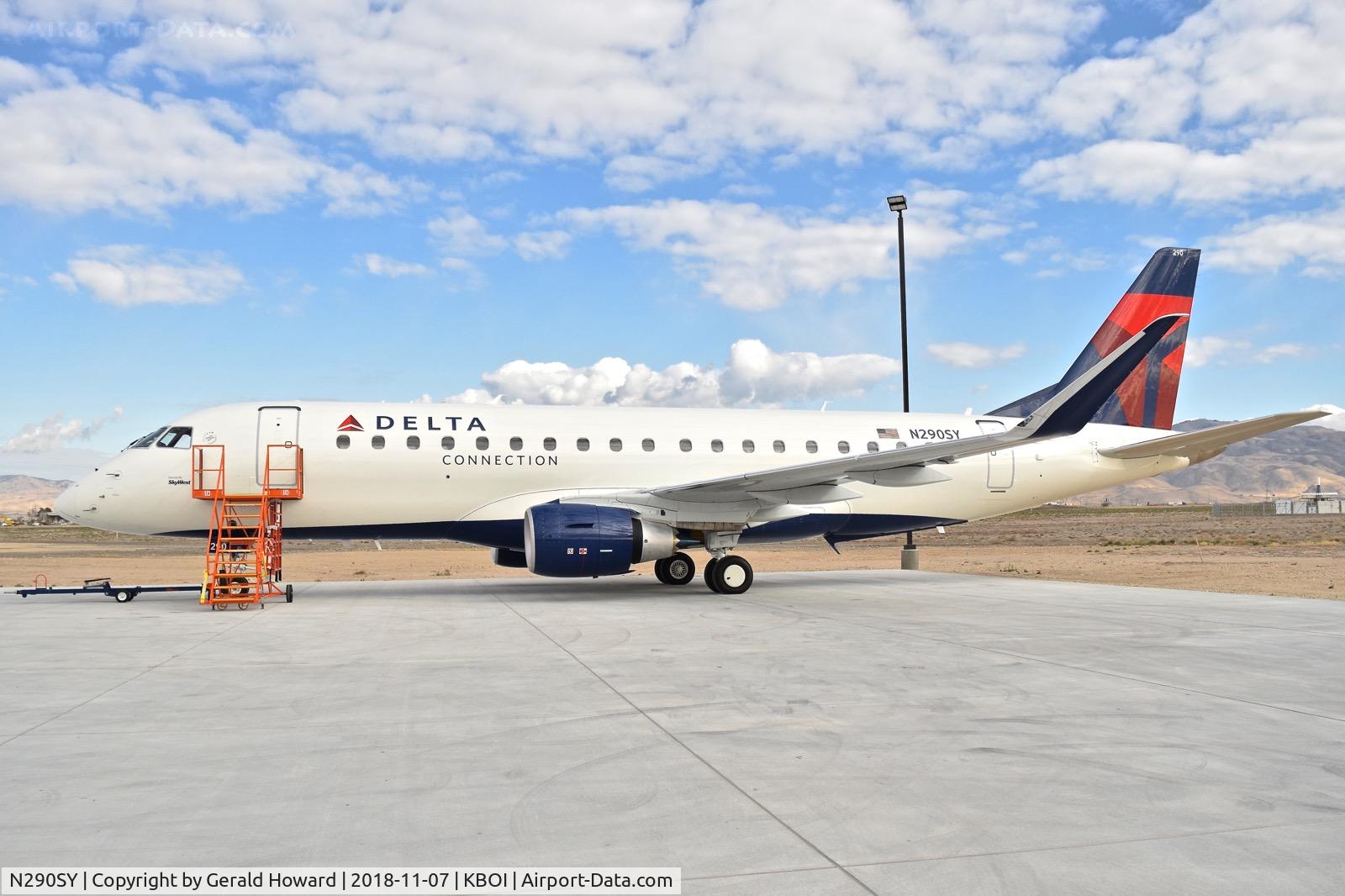 N290SY, 2018 Embraer 175LR (ERJ-170-200LR) C/N 17000758, Fresh from the factory. Parked on the Skywest maintenance ramp for final checks.