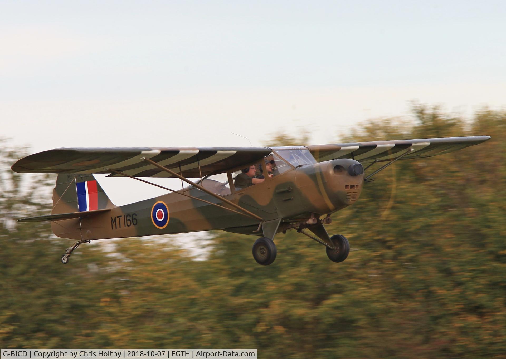 G-BICD, 1951 Taylorcraft G Auster 4 C/N 735, Taking to the air at Old Warden's Race Day 2018