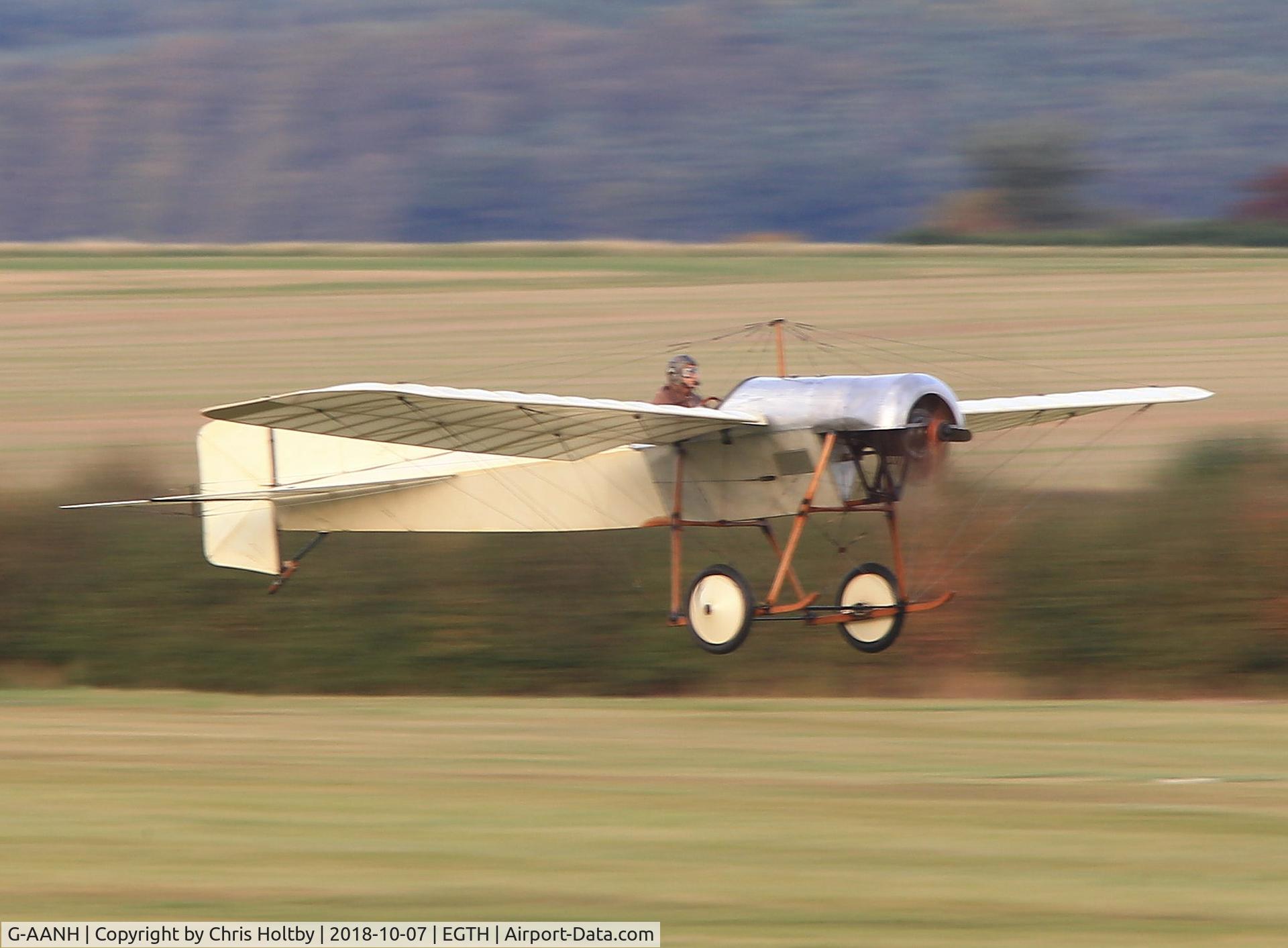 G-AANH, 1910 Deperdussin Monoplane Type D C/N BAPC005, Those who waited for the Edwardians at the end of the 2018 Race Day at Old Warden were rewarded with the original 1910 Deperdussin Monoplane take to the air in windless conditions. Took some firing up and landed at the end of the runway. Fantastic.