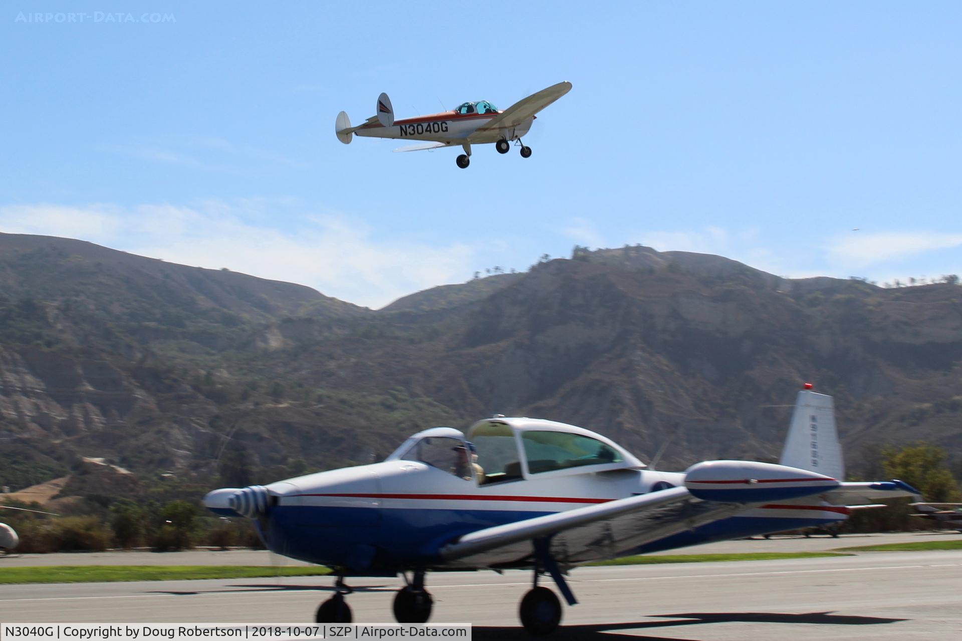 N3040G, 1961 Forney F-1A Aircoupe C/N 5740, 1961 Forney F-1A AIRCOUPE, Continental O-200 100 Hp upgrade by STC from original C90, takeoff climb Rwy 22-(a twofer with the Navion taxiing)