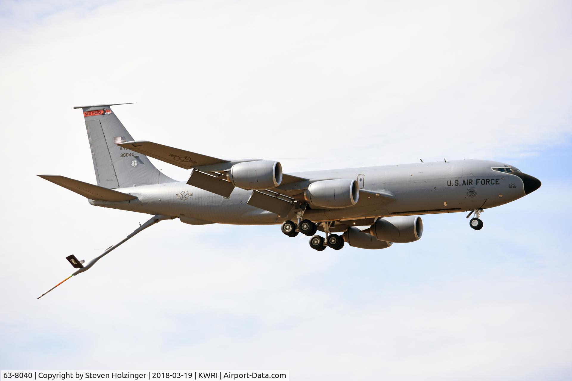 63-8040, 1963 Boeing KC-135R Stratotanker C/N 18657, This was actually an emergency landing; the boom operator reported the boom hoist cable had snapped and they were unable to stow the refueling boom to the fuselage.  Aircraft landed safely with minimal damage and flew again not too long after.