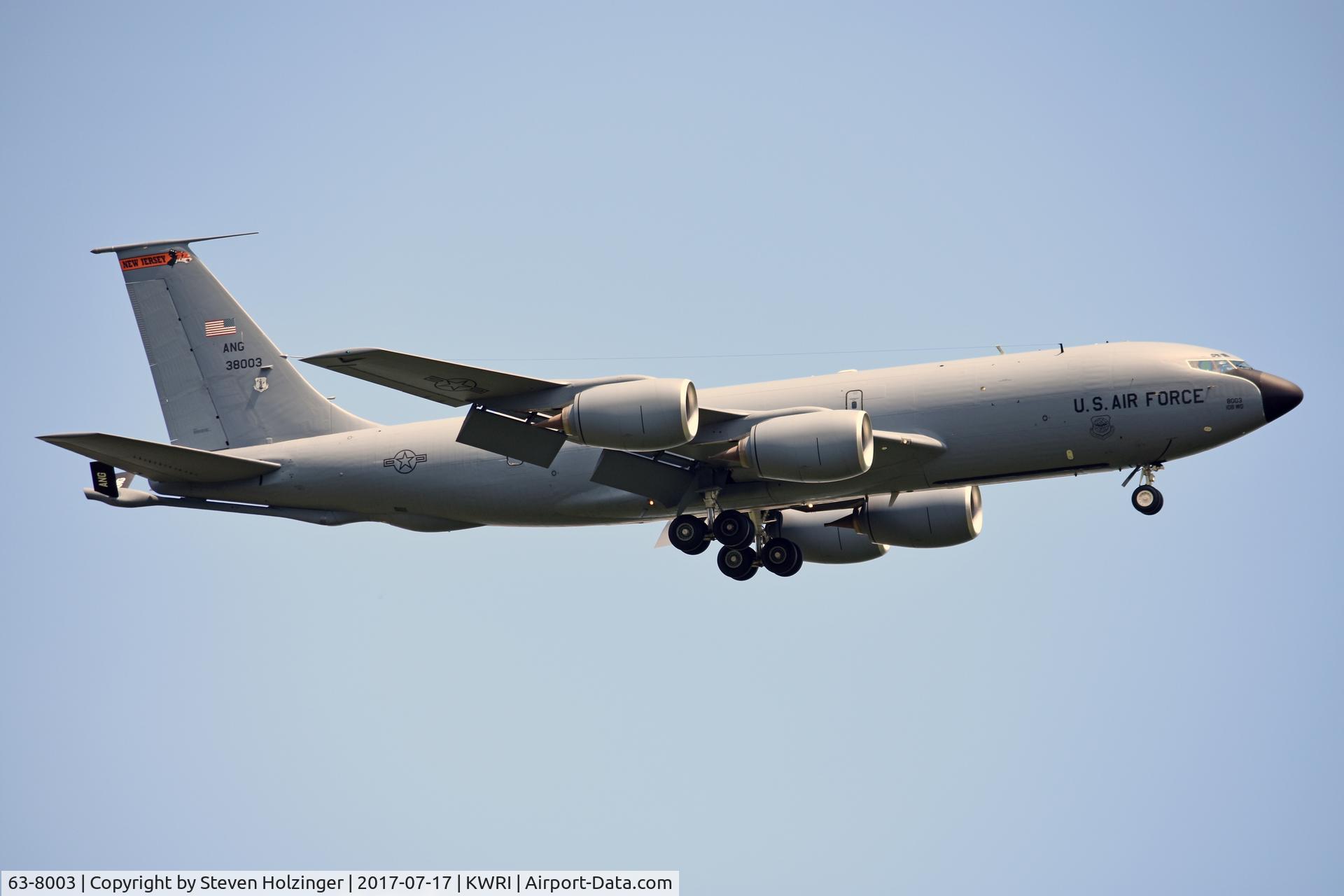 63-8003, 1963 Boeing KC-135R Stratotanker C/N 18620, On short final to McGuire after completing a training mission.