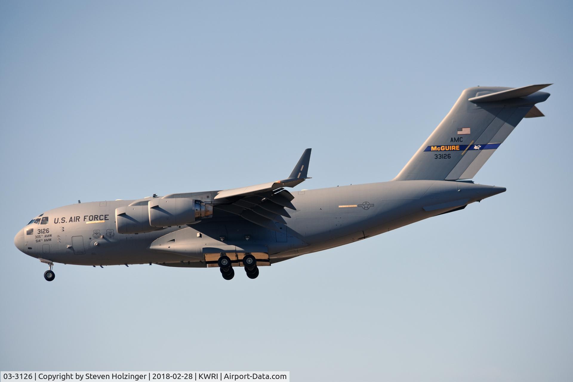 03-3126, 2003 Boeing C-17A Globemaster III C/N 50134/F133/P126, On short final during a training flight.
