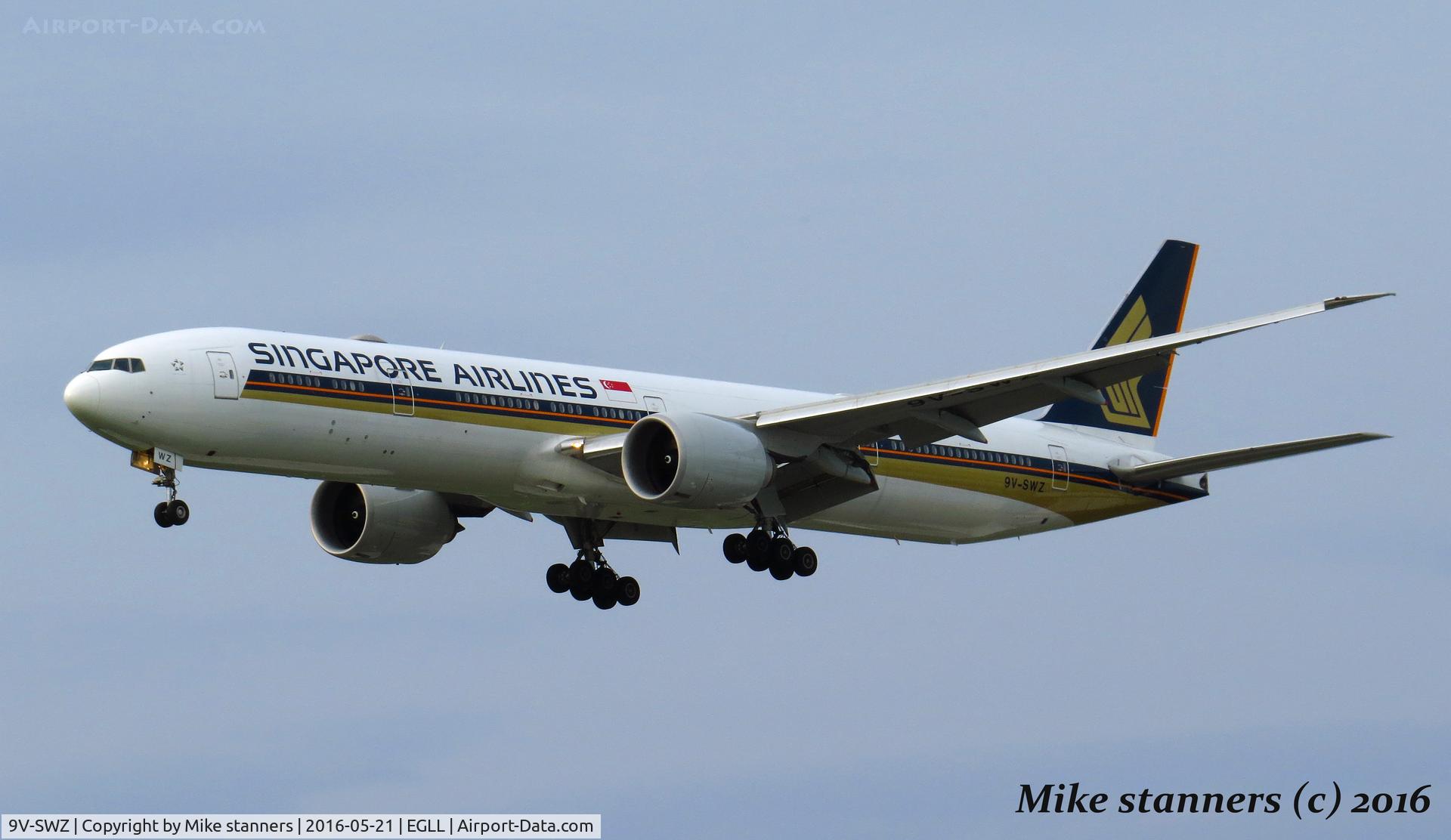 9V-SWZ, 2015 Boeing 777-312/ER C/N 42239, Singapore Airlines B777- 312ER landing runway 27L from SIN,LHR 21.5.16