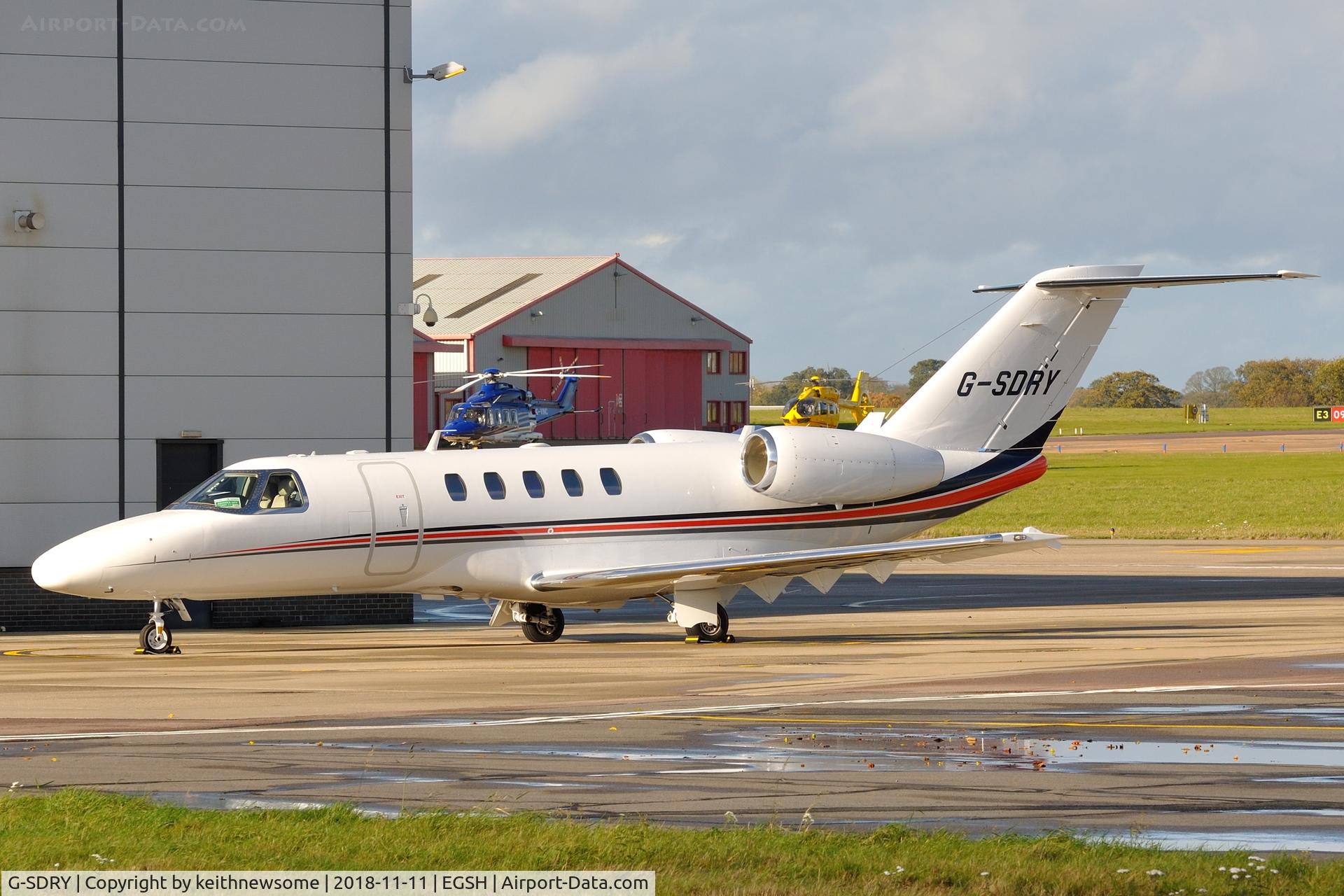 G-SDRY, 2013 Cessna 525C CitationJet CJ4 C/N 525C-0134, Preparing to leave Norwich for Cambridge.