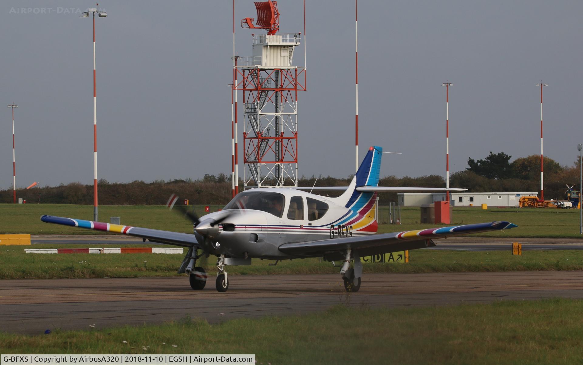 G-BFXS, 1977 Rockwell Commander 114 C/N 14271, arriving at Norwich