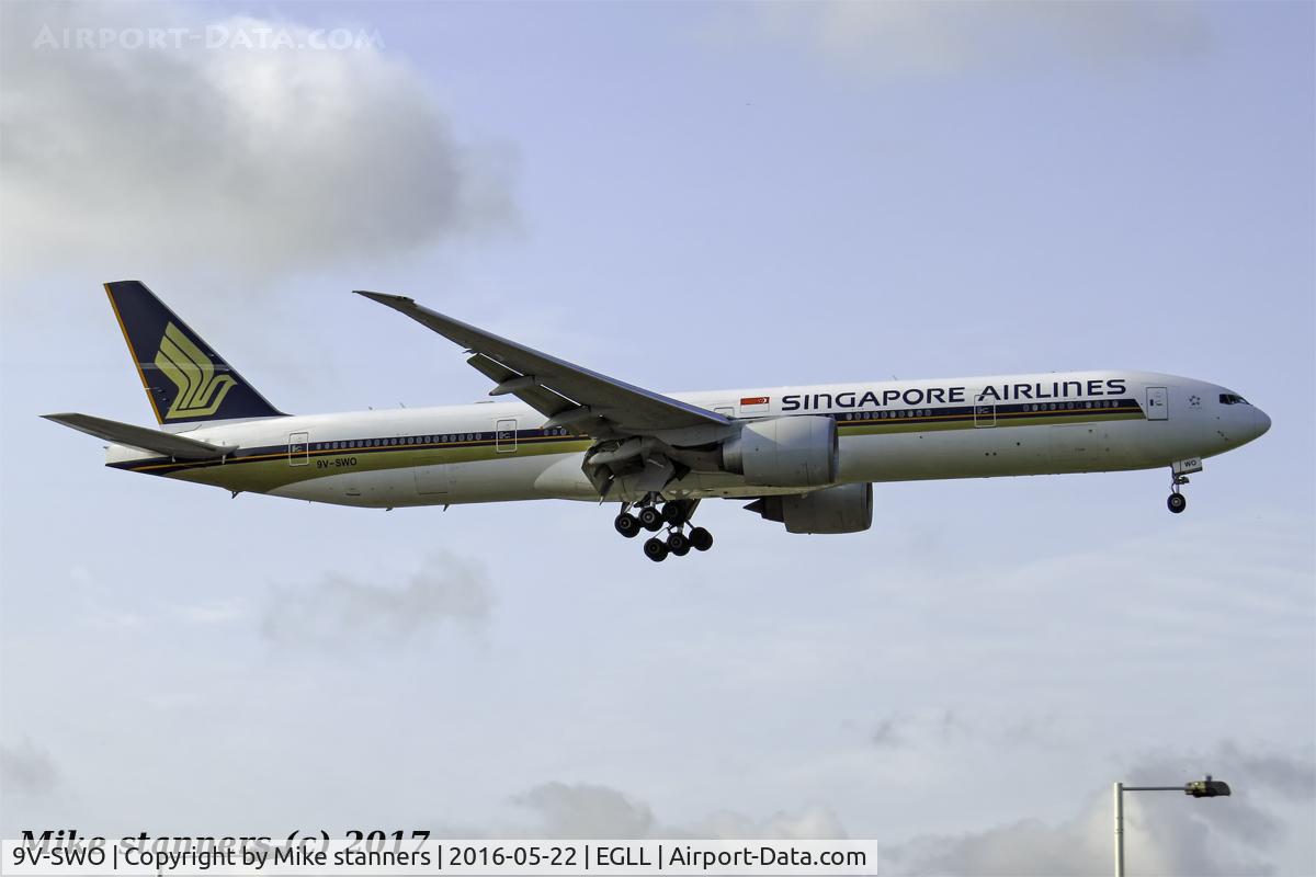 9V-SWO, 2008 Boeing 777-312/ER C/N 34580, Singapore Airlines B777 -312ER Landing runway 27R from SIN,LHR 22.5.16