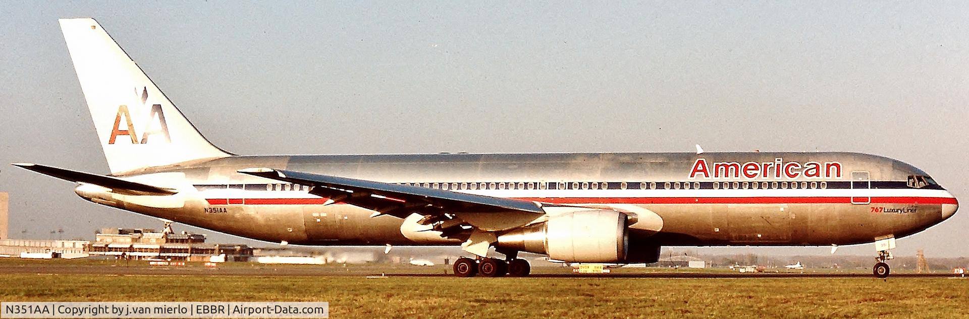 N351AA, 1988 Boeing 767-323 C/N 24032, Brussels, Belgium lining up ready for take off