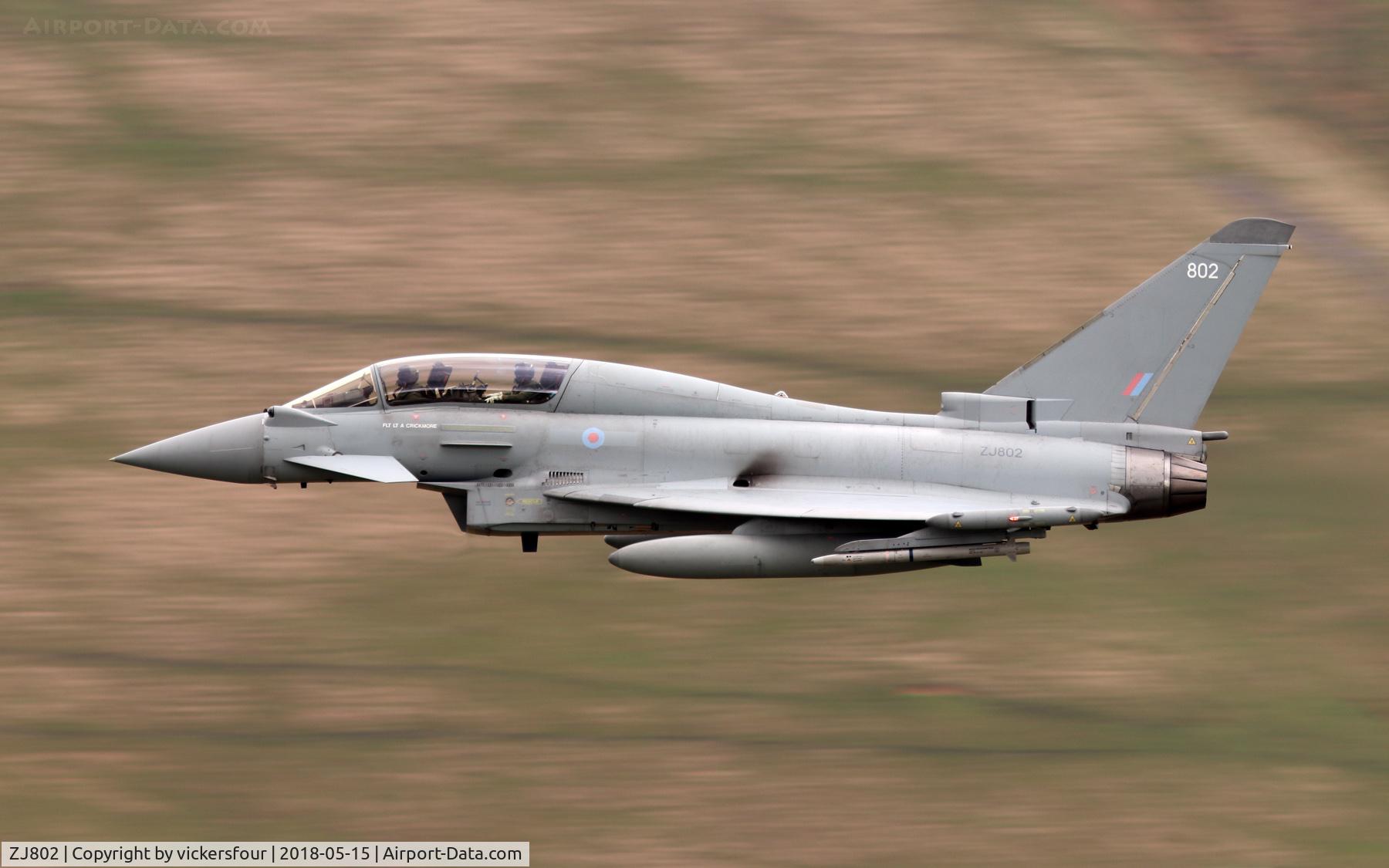 ZJ802, 2003 Eurofighter EF-2000 Typhoon T3 C/N BT003/011, LFA17. M6 Pass, Cumbria. Typhoon T3 coded 802, based at Coningsby.