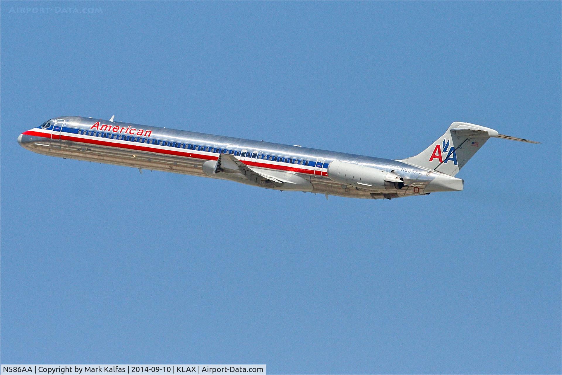 N586AA, 1991 McDonnell Douglas MD-82 (DC-9-82) C/N 53249, Departing 25R LAX. The last revenue flight for N586AA was 2015-12-10 from ORD-DFW.
