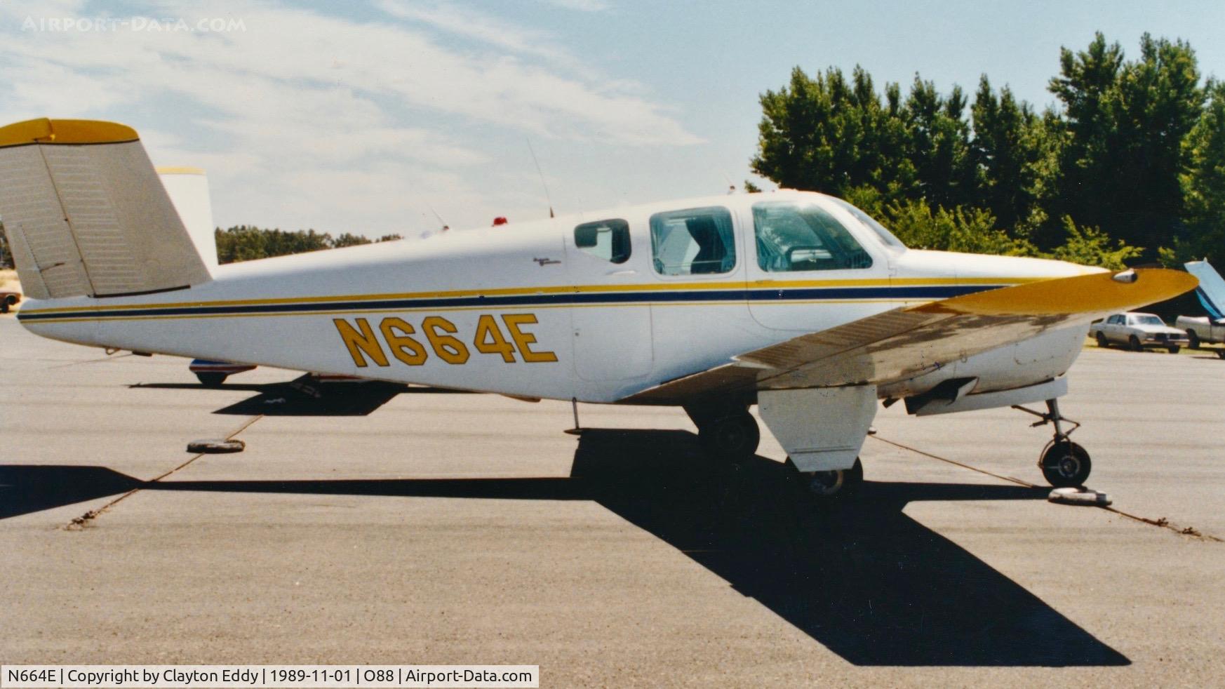 N664E, 1951 Beech C35 Bonanza C/N D-2934, Old Rio Vista Airport California 11-89.